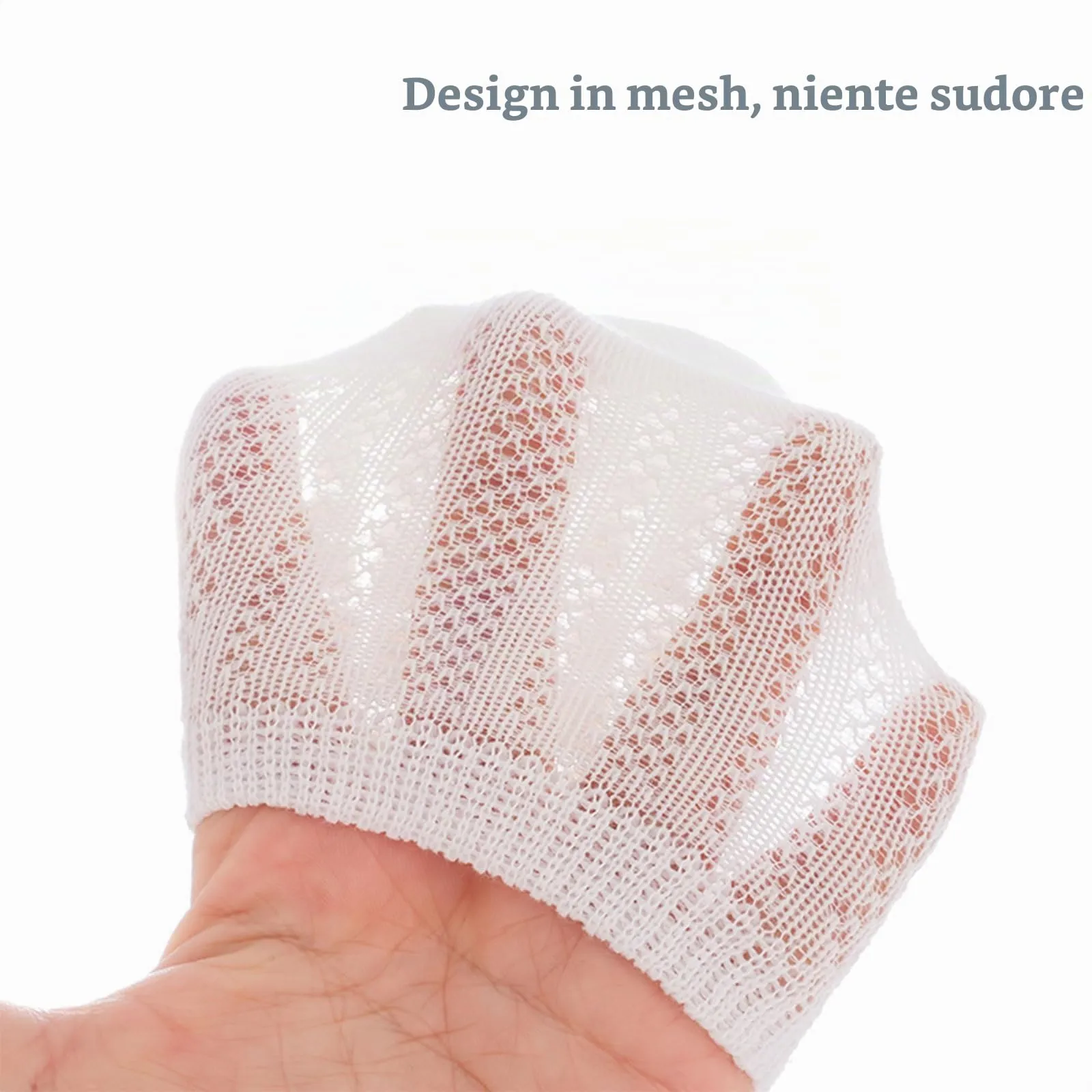 QIYIENDIAN Calzini a rete Antiscivolo in Cotone per Bambini, 5 Paia, Bianco, 1-3Y - immagine 4