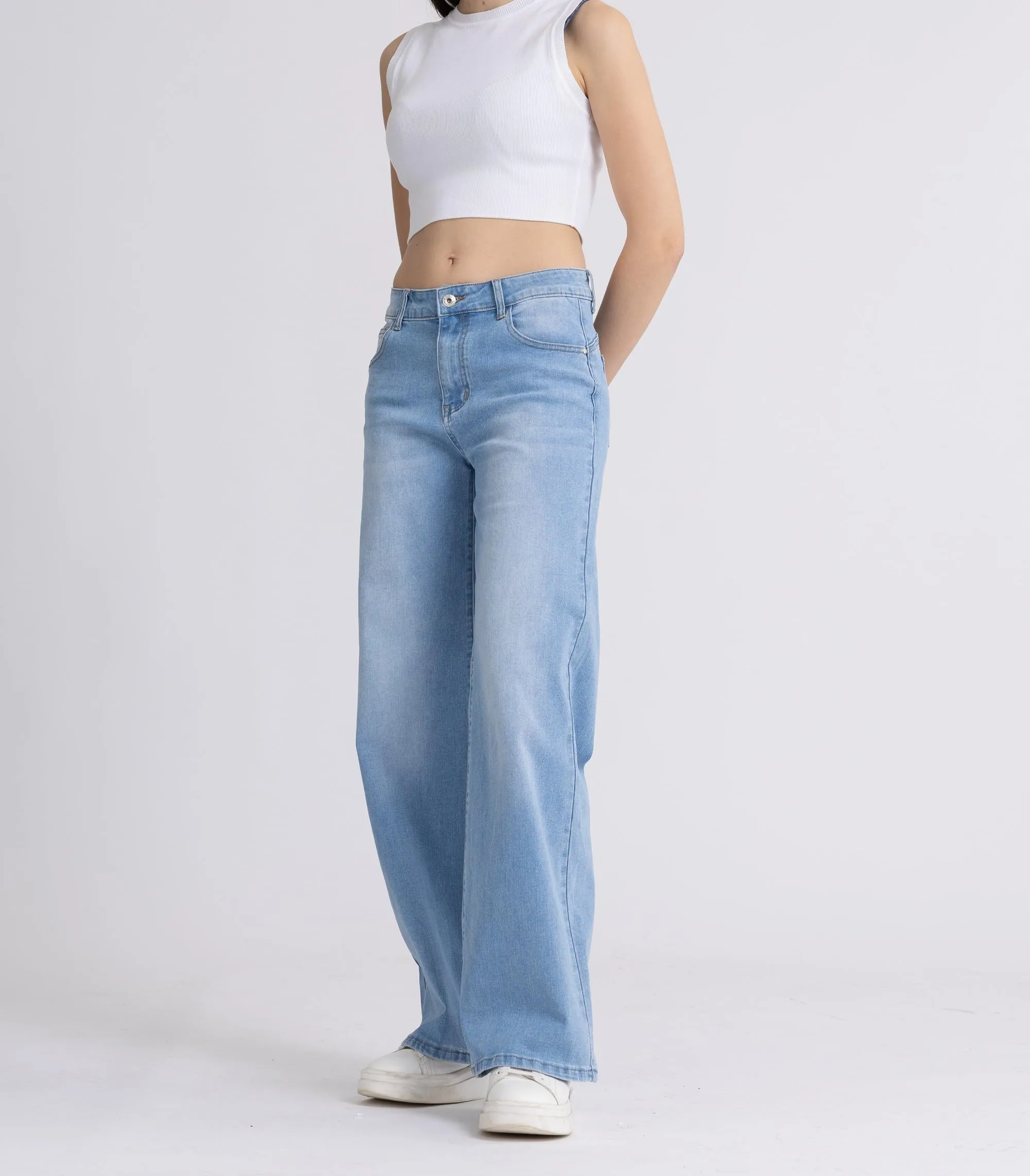 vittorio y Jeans Donna Vita Alta Baggy Wide Leg Blu XXL - immagine 2