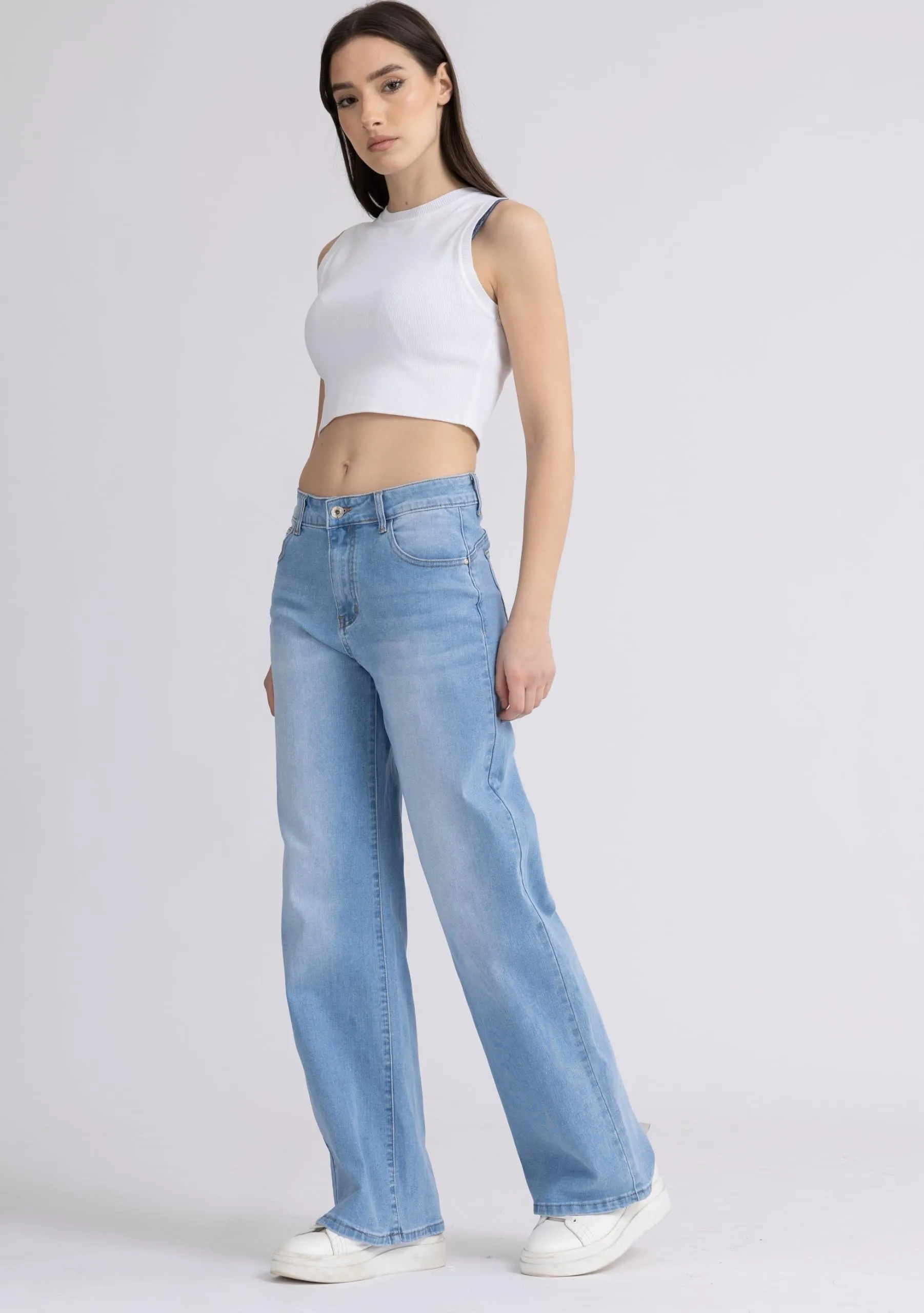 vittorio y Jeans Donna Vita Alta Baggy Wide Leg Blu XXL - immagine 3