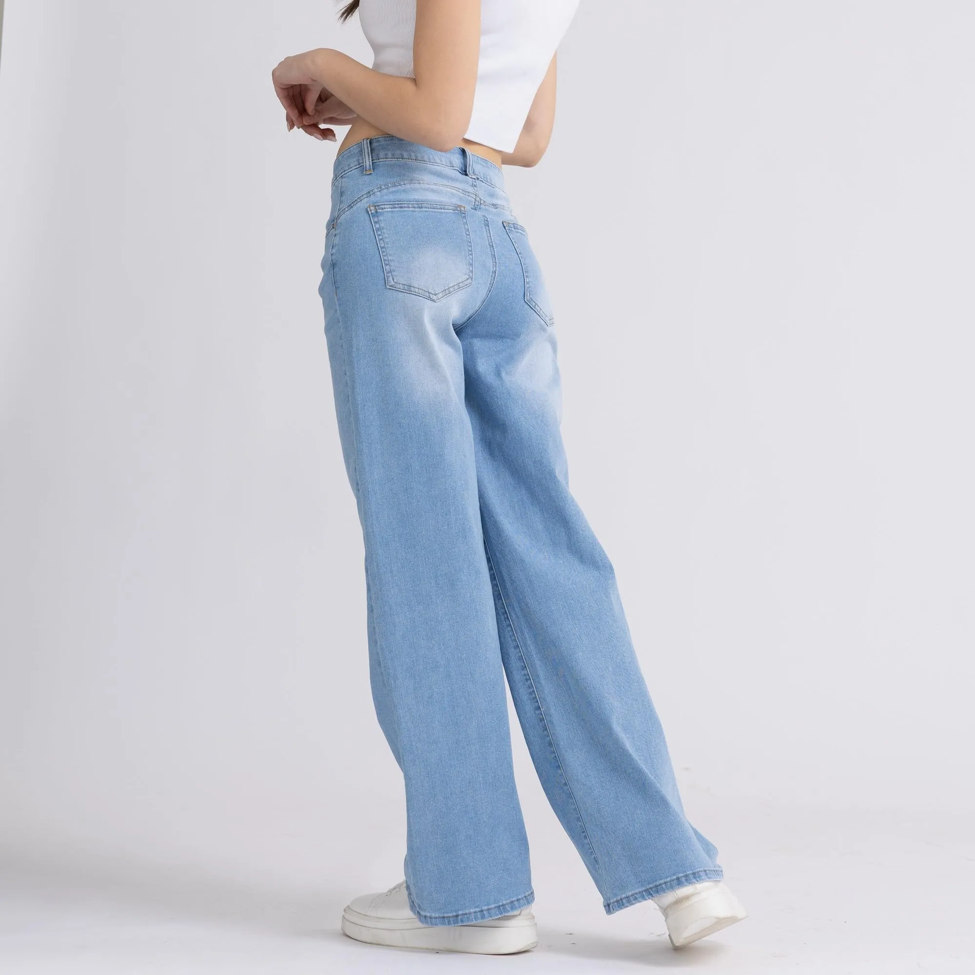 vittorio y Jeans Donna Vita Alta Baggy Wide Leg Blu XXL - immagine 4