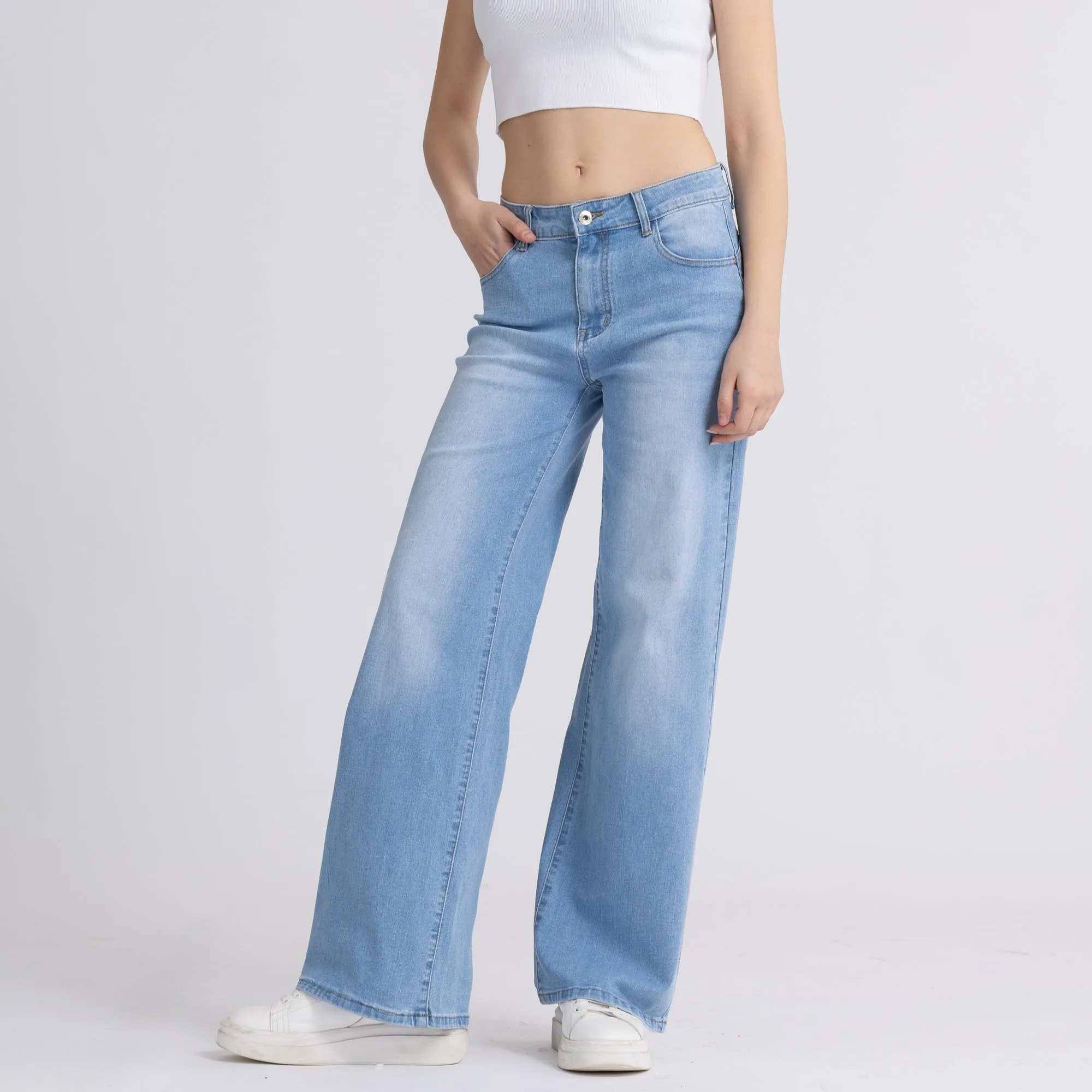 vittorio y Jeans Donna Vita Alta Baggy Wide Leg Blu XXL - immagine 5