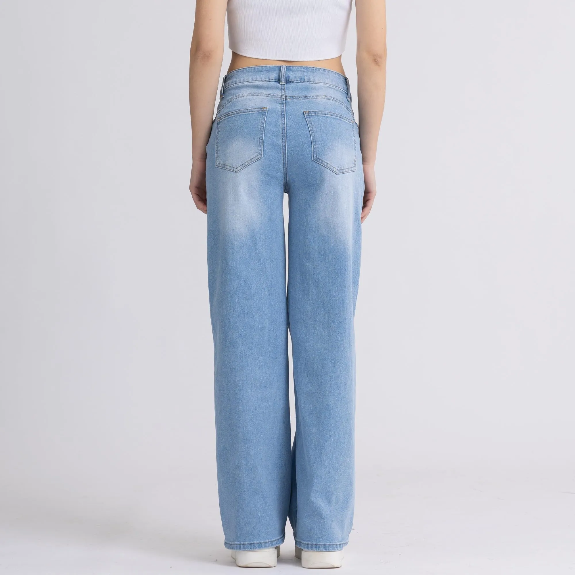 vittorio y Jeans Donna Vita Alta Baggy Wide Leg Blu XXL - immagine 7