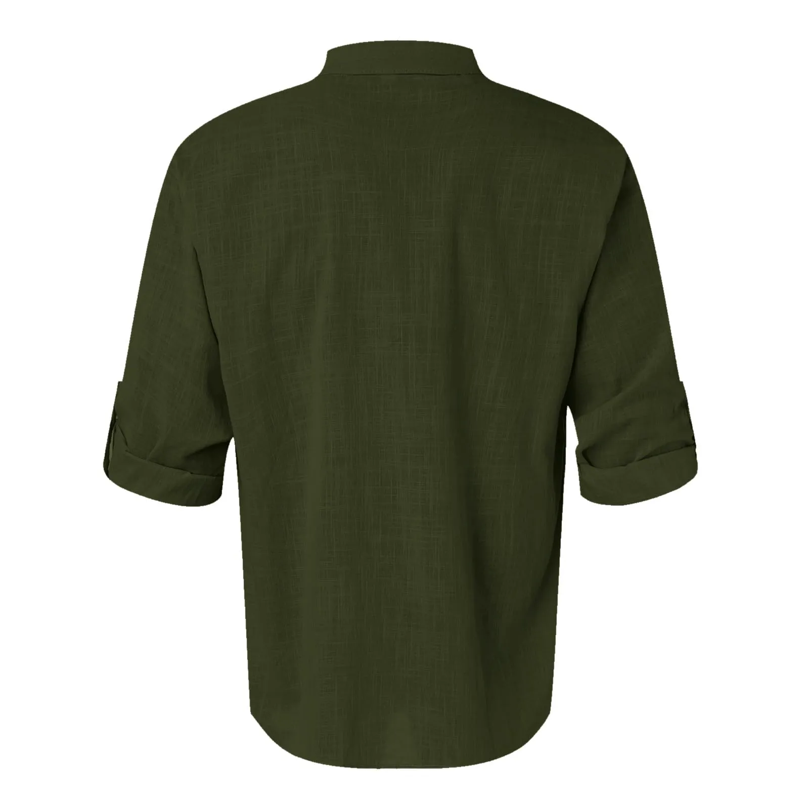 CEWIFO Camicia in Lino Uomo Manica Lunga Collo Coreana Tinta Unita Casual - immagine 5