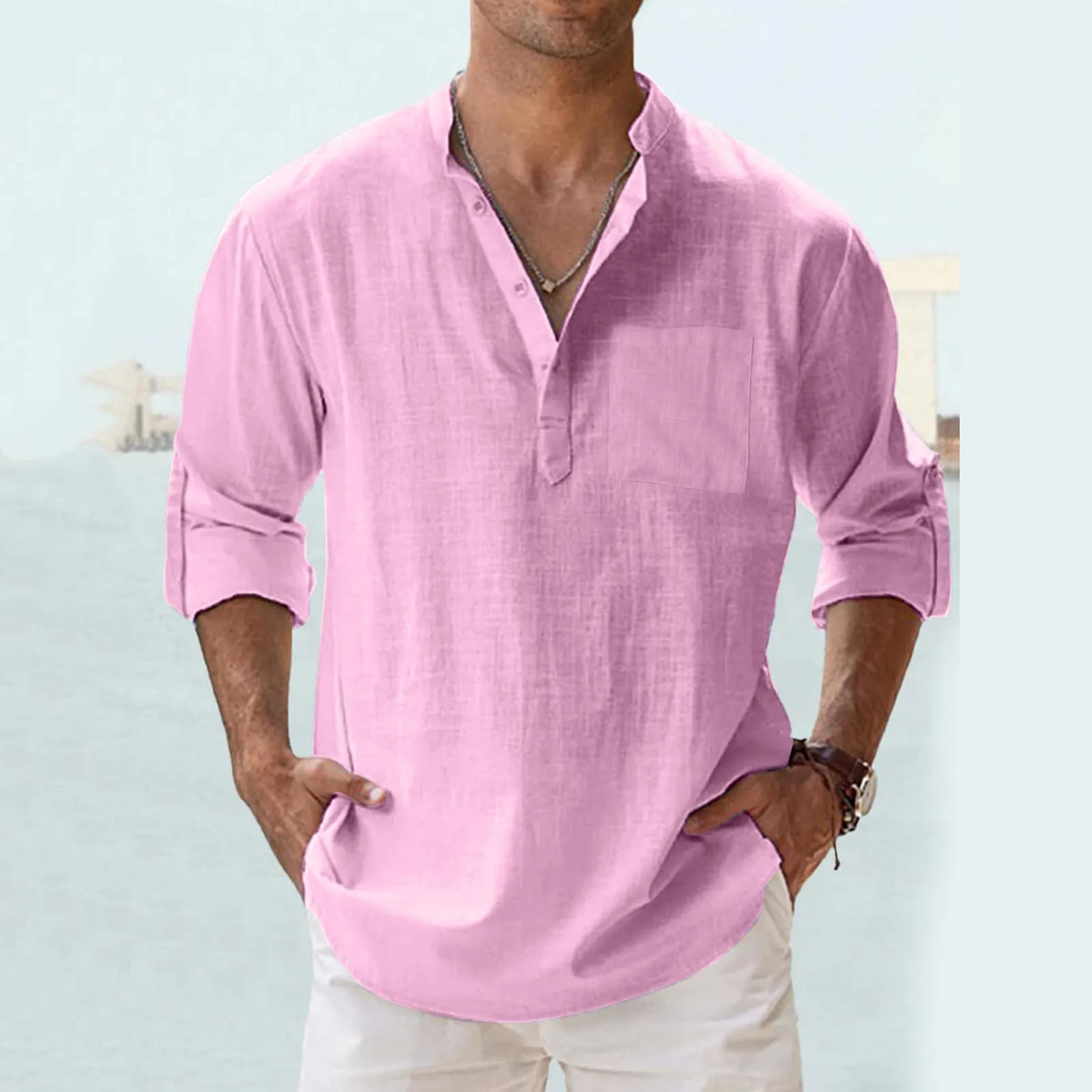 CEWIFO Camicia in Lino Uomo Maniche Corte Regular Fit - immagine 2