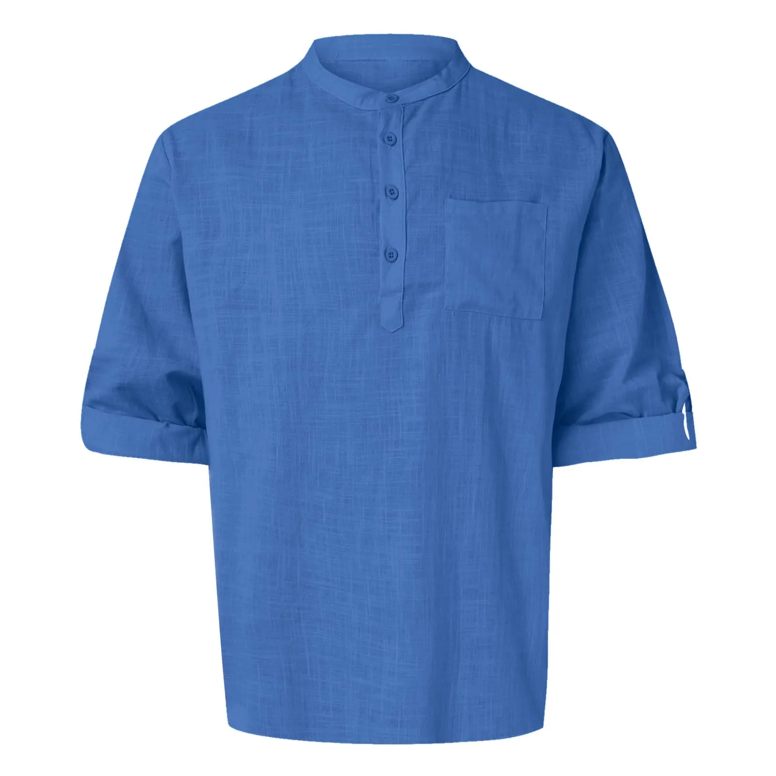CEWIFO Camicia Uomo Regular Fit Maniche Corte Tinta Unita Blu-1 4XL - immagine 3