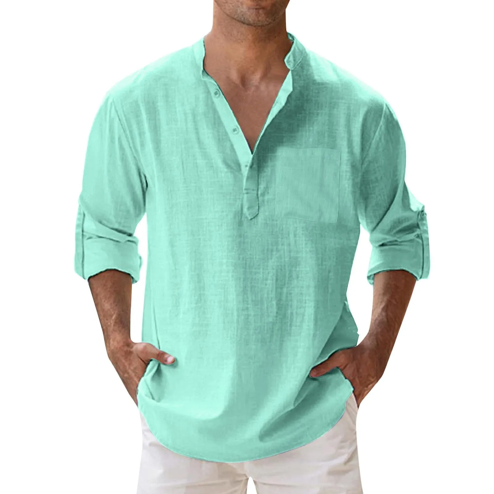 CEWIFO Camicia di Lino Uomo Estiva Manica Lunga in Cotone Casual - immagine 1