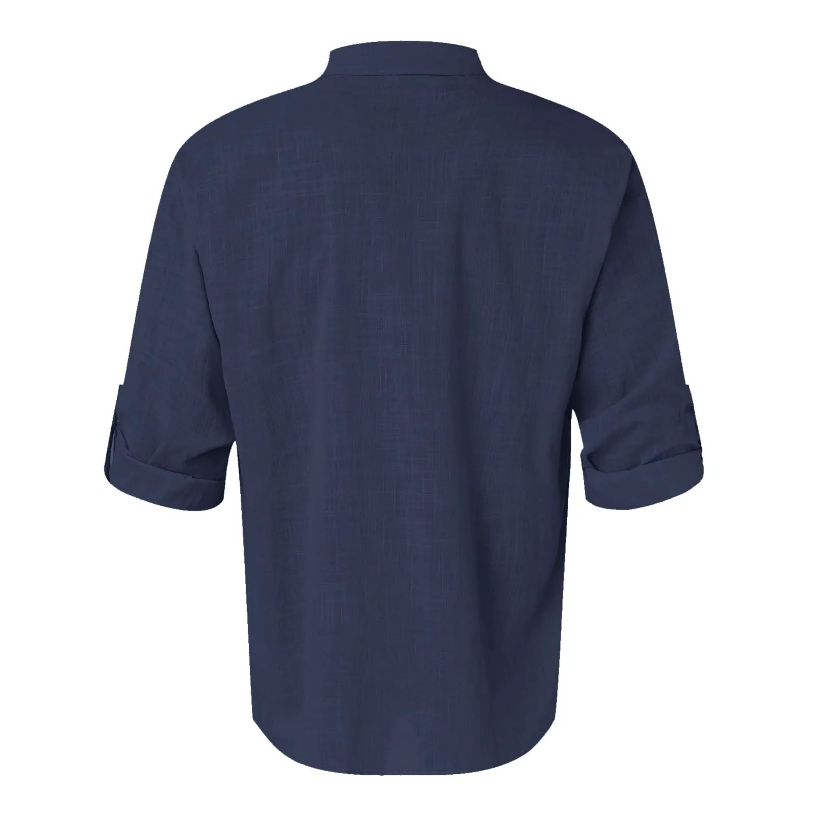 CEWIFO Camicia in Lino da Uomo, Manica Lunga, Slim Fit, Collo Coreano con Taschino - immagine 3