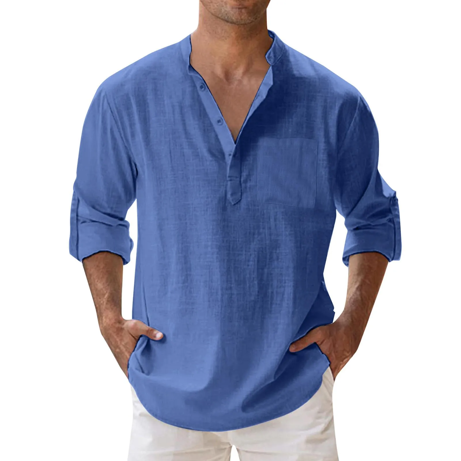 CEWIFO Camicia in Lino Uomo Collo Button-down Maniche Corte Slim Fit Estate Casual - immagine 1