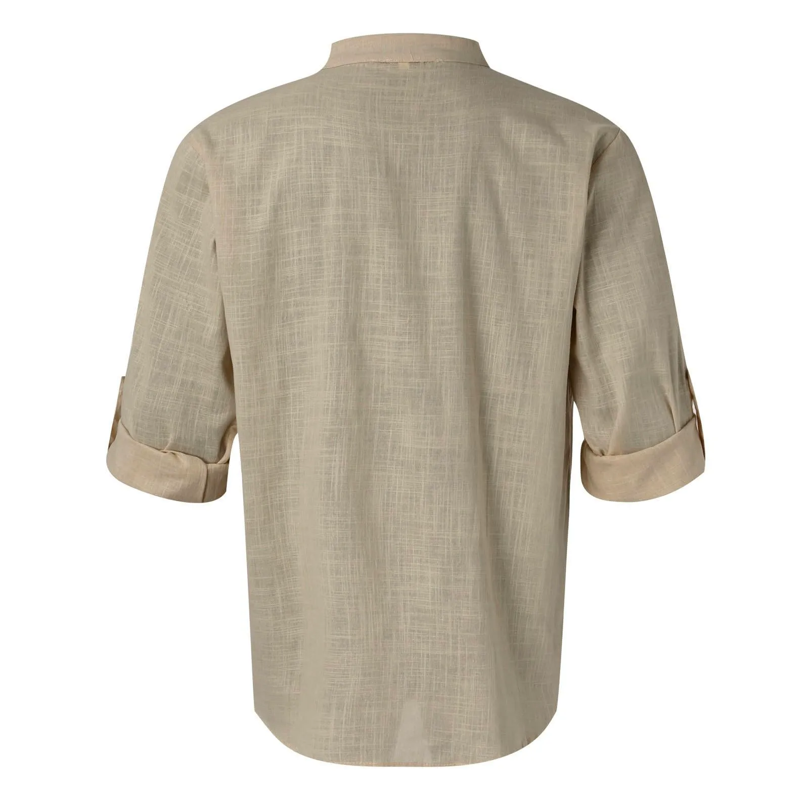 CEWIFO Camicia in Lino Uomo Manica Lunga Casual Henley Slim Fit Tinta Unita - immagine 6