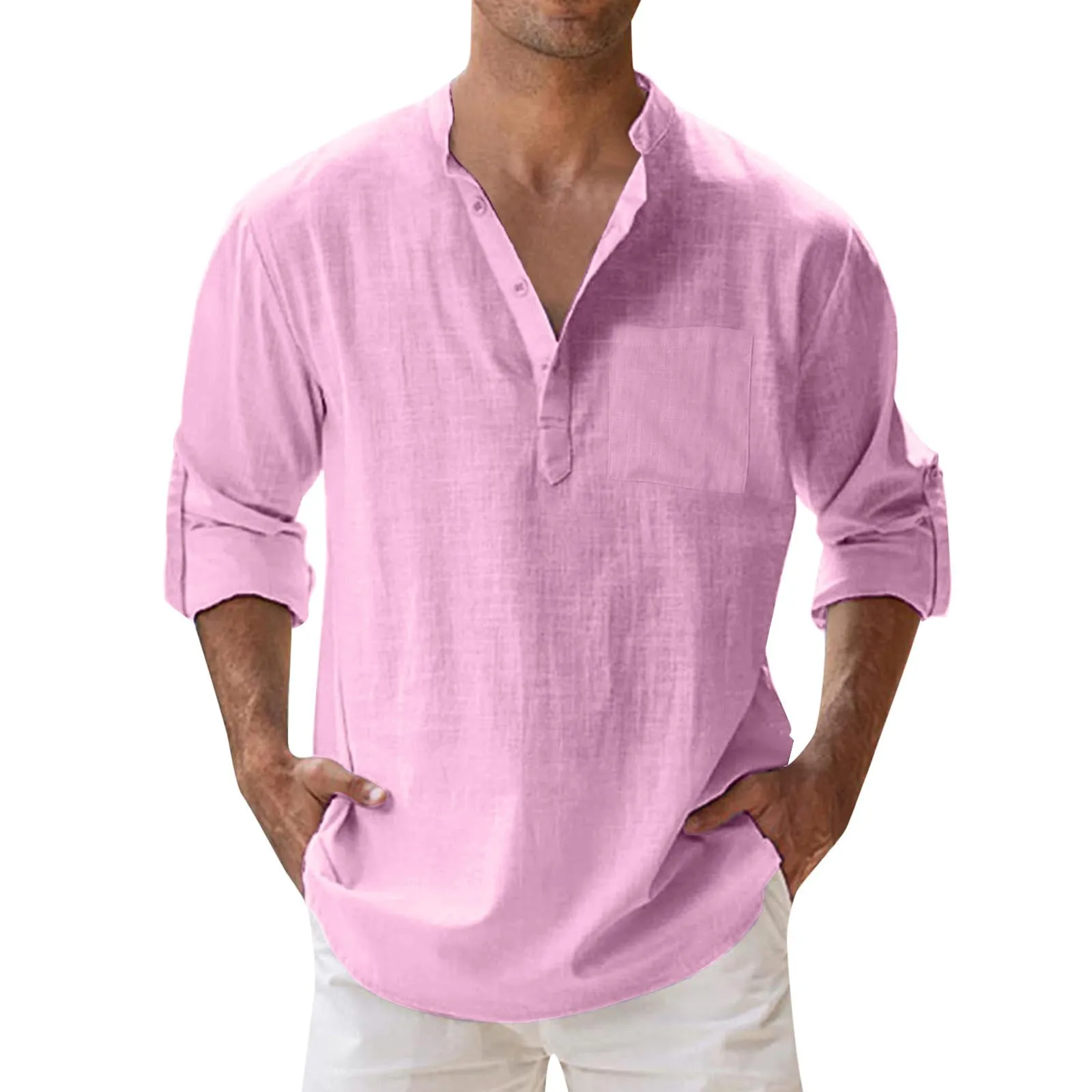 CEWIFO Camicia da Uomo in Cotone e Lino Manica Lunga Estiva Casual Loose Fit - immagine 1