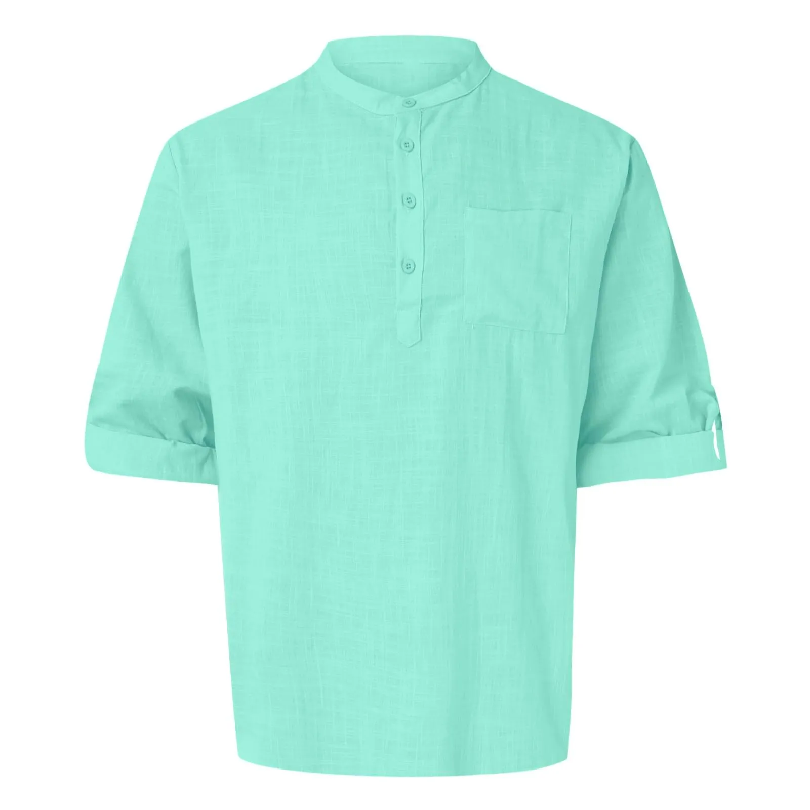 CEWIFO Camicia Uomo Estiva Tinta Unita Henley Shirt Manica Corta Casual - immagine 3