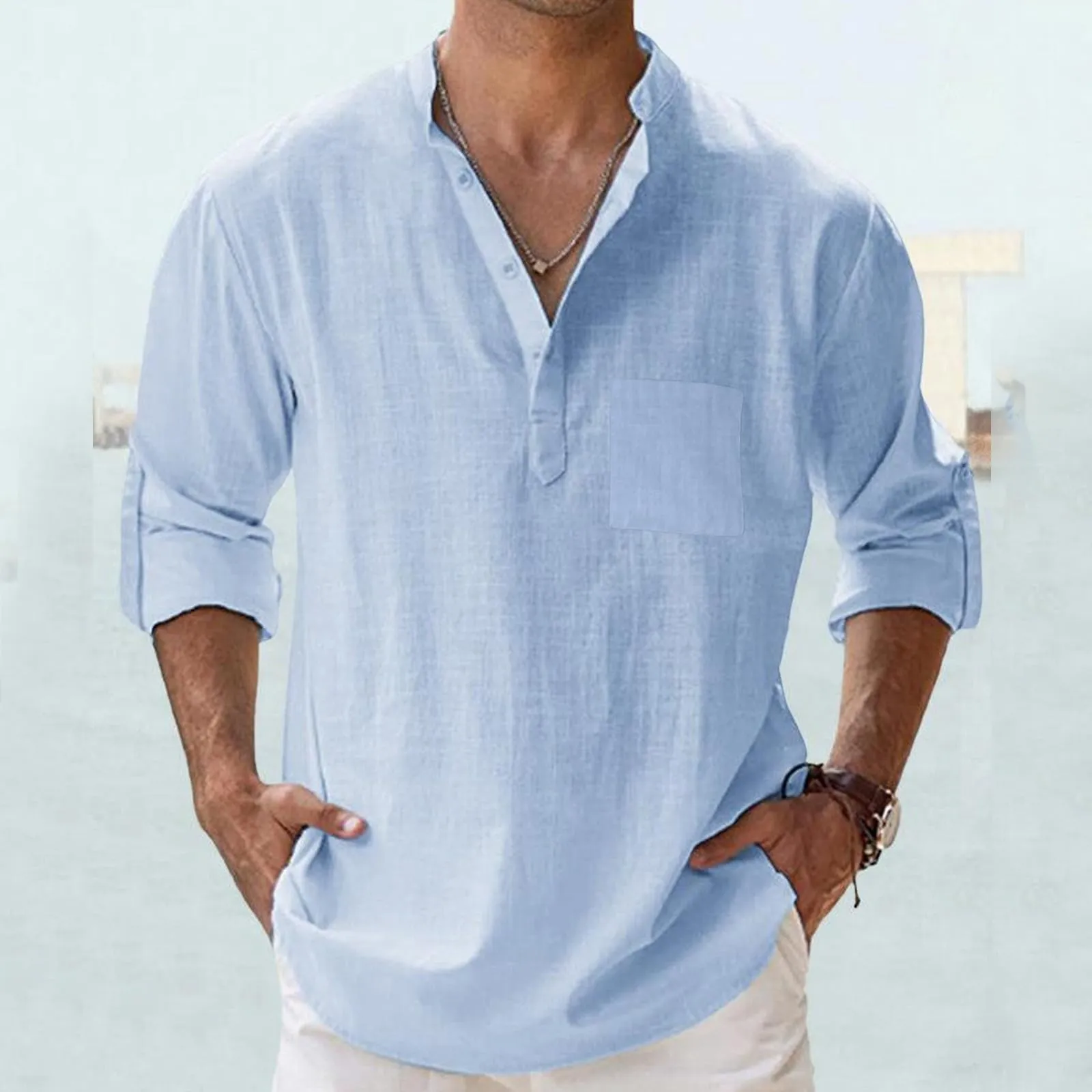 CEWIFO Camicia in Lino Uomo Maniche Corte Regular Fit - immagine 2