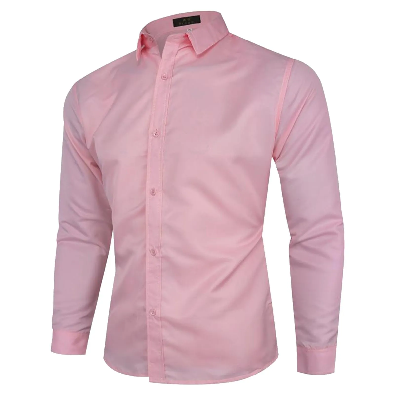 Generico Camicia Uomo Maniche Lunghe Slim Fit Western Monocolore Rosa 5XL - immagine 1