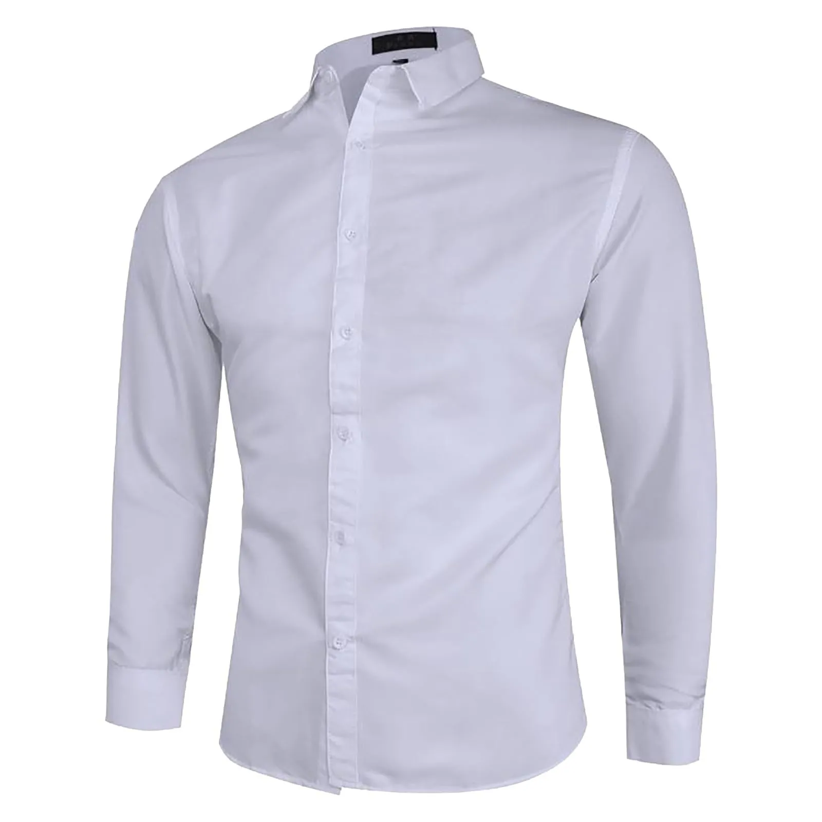 Generico Camicia Uomo Maniche Lunghe Slim Fit Western, Monocolore, Bianco, M - immagine 2