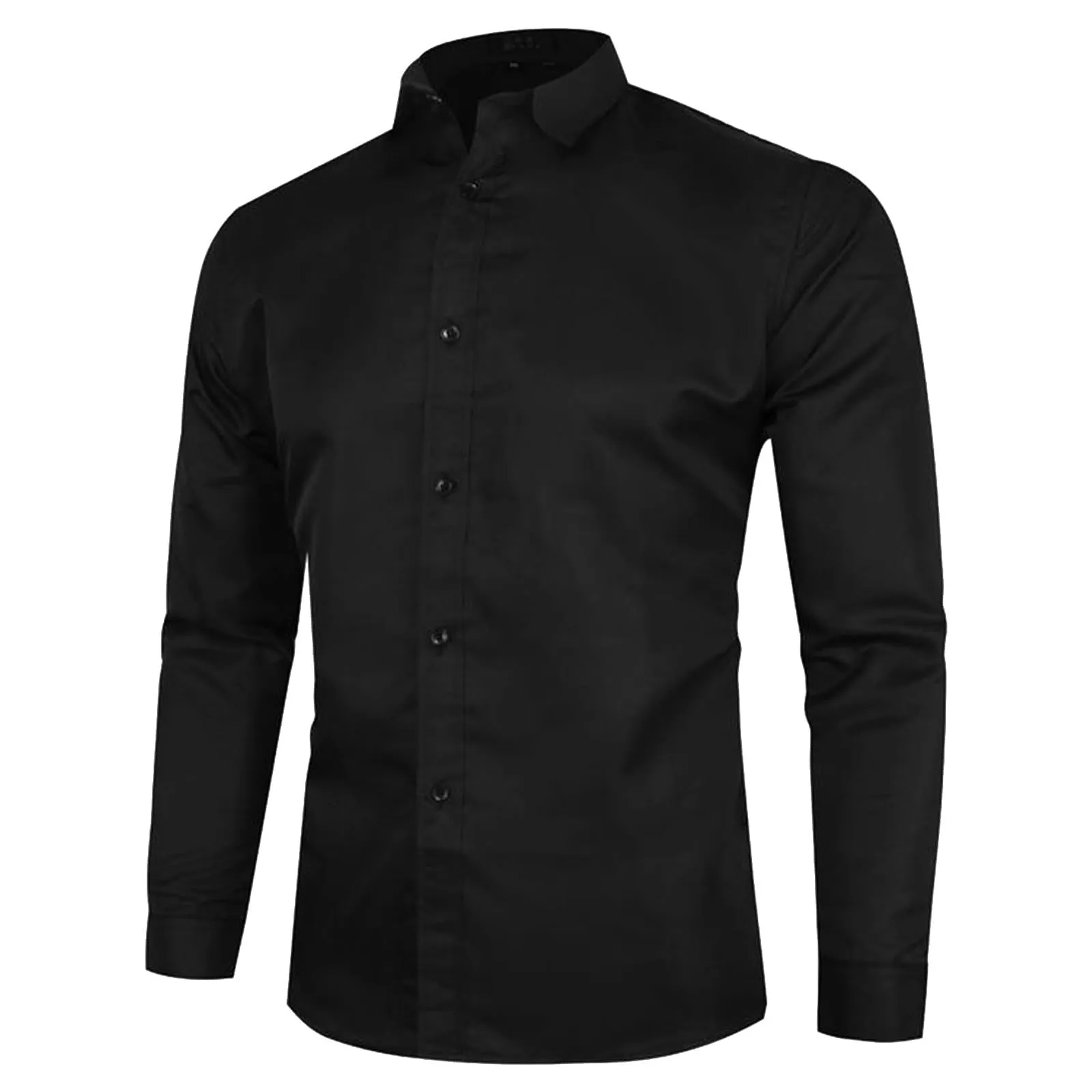 Generico Camicia Uomo Slim Fit Western Maniche Lunghe Monocolore - Nero, L - immagine 2