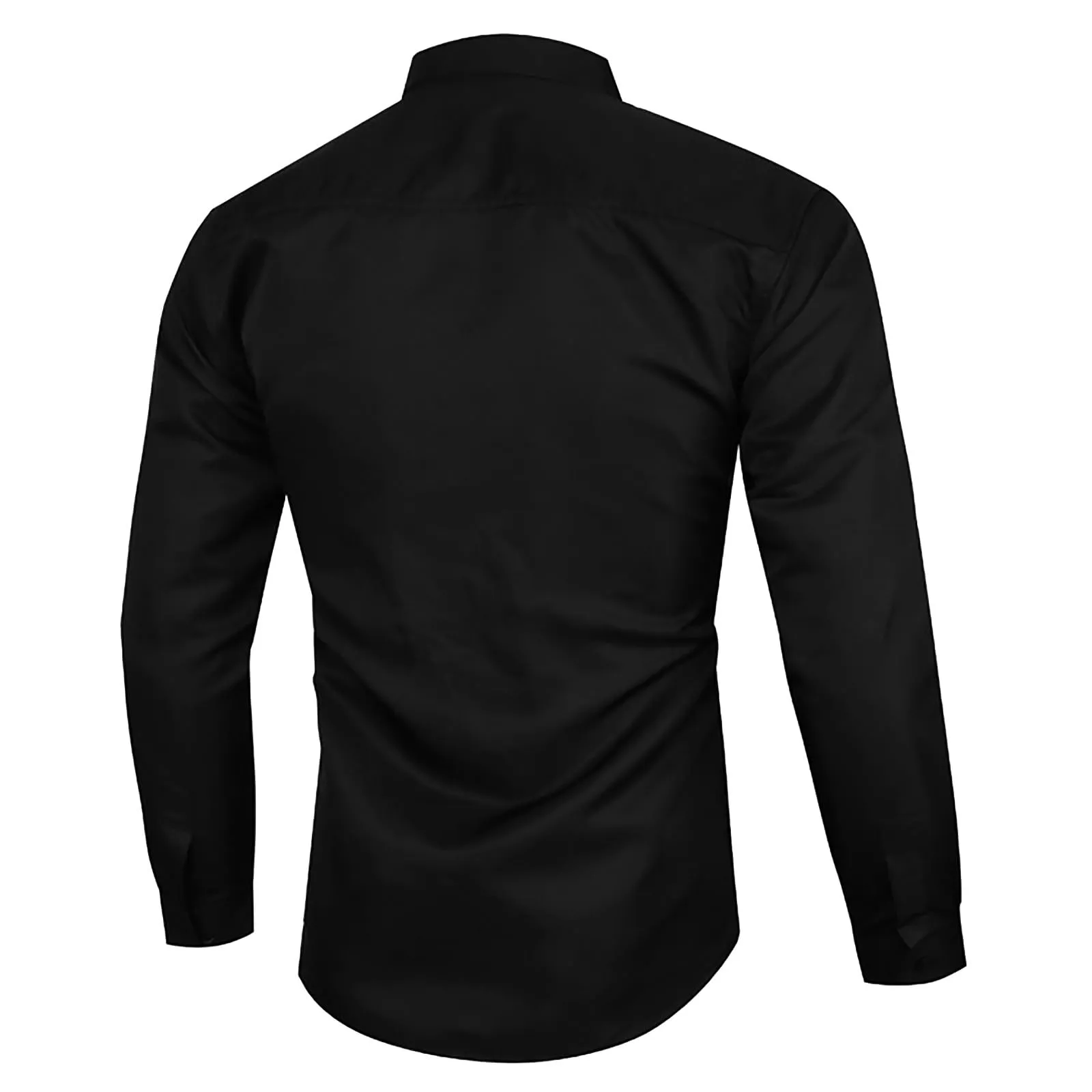 Generico Camicia Uomo Slim Fit Western Maniche Lunghe Monocolore - Nero, L - immagine 3