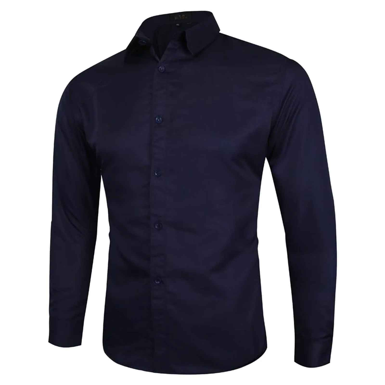 Generico Camicia Uomo Maniche Lunghe Slim Fit Western, Monocolore, Dark Blue, L - immagine 1