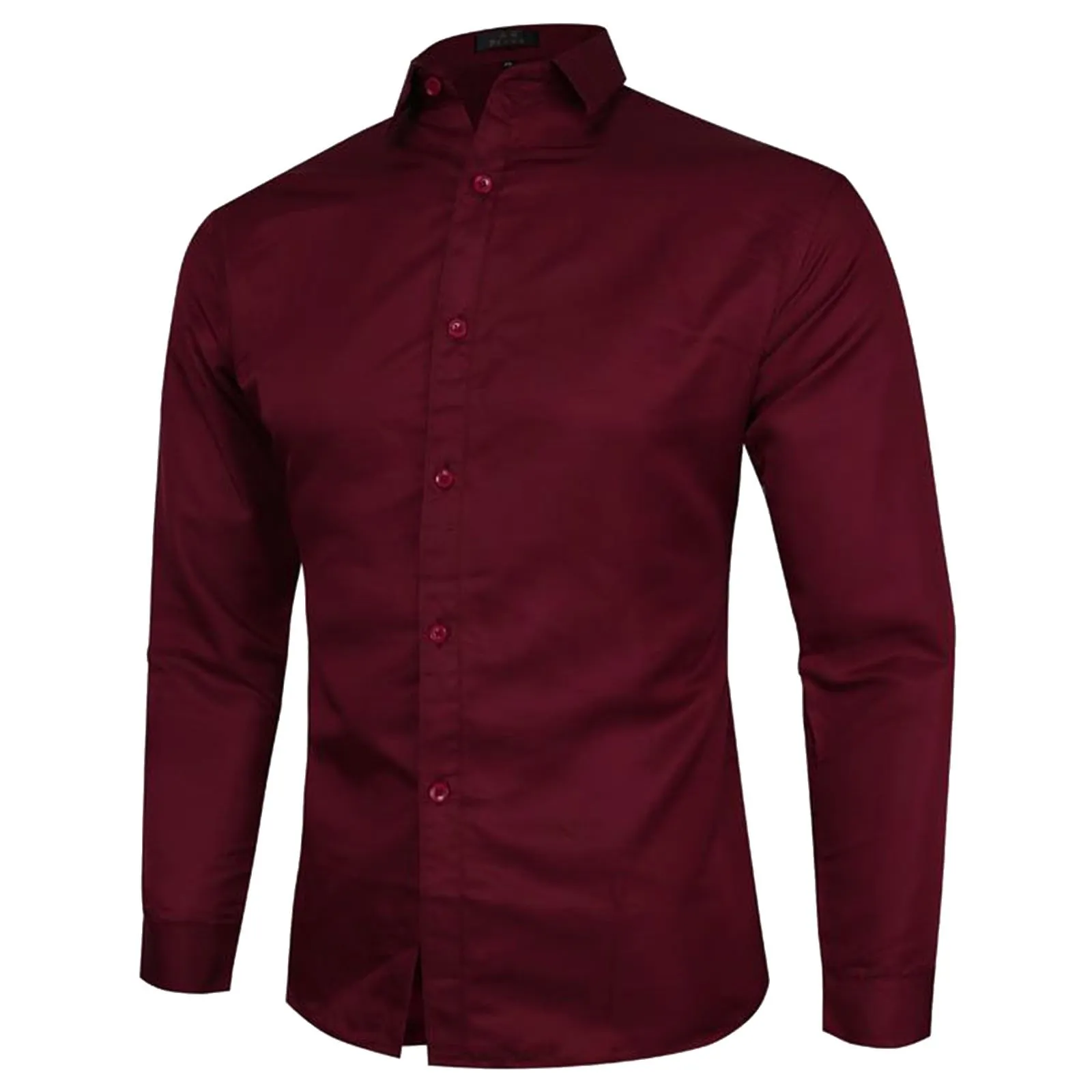 Generico Camicia Uomo Maniche Lunghe Slim Fit Western, Monocolore, Vino, L - immagine 1