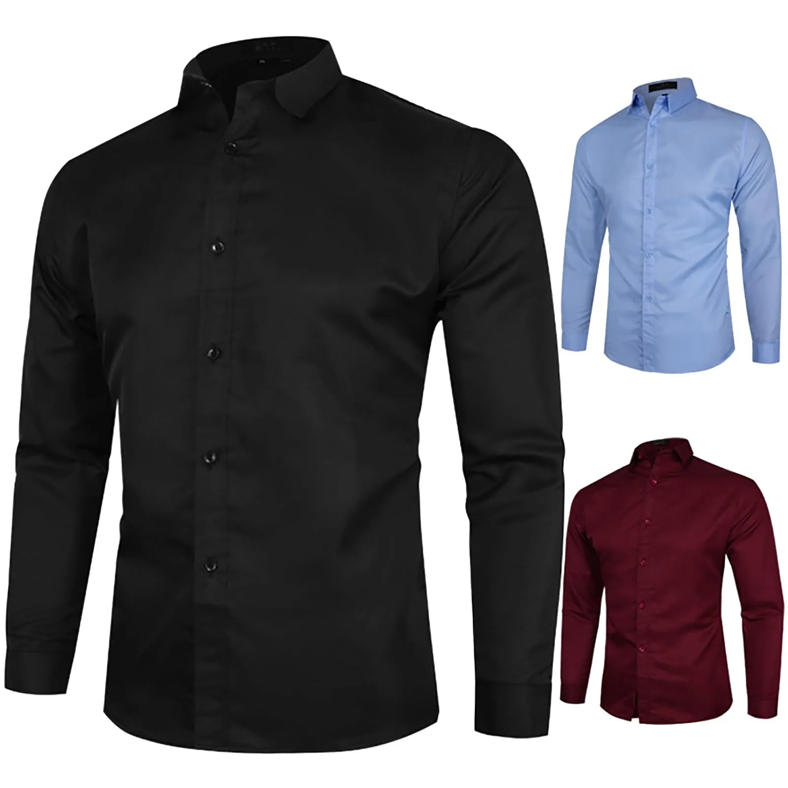 Generico Camicia Uomo Slim Fit Western Maniche Lunghe Monocolore Blu 5XL - immagine 3