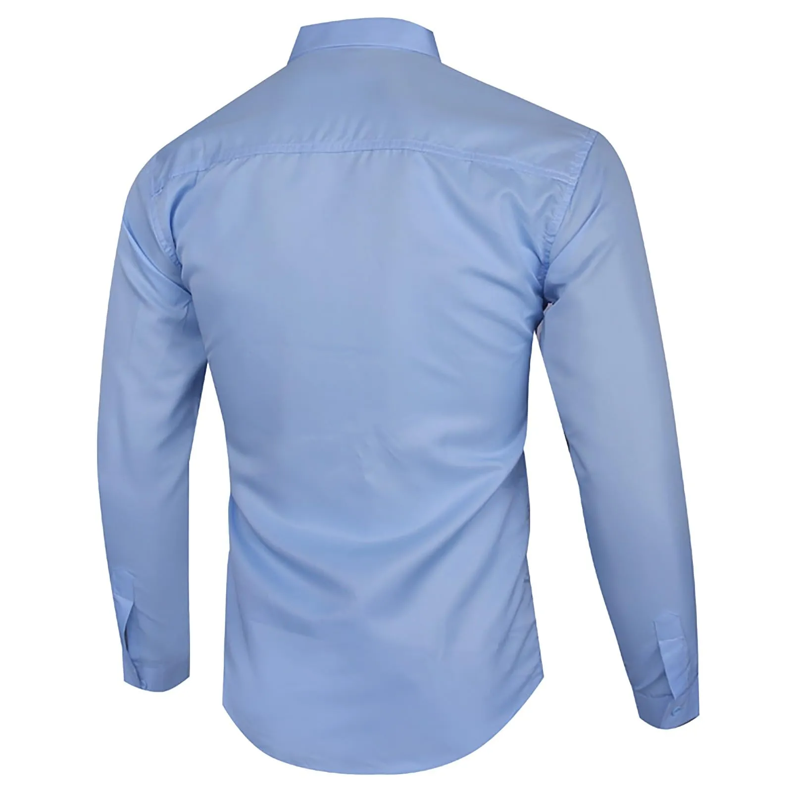 Generico Camicia Uomo Slim Fit Western a Maniche Lunghe, Monocolore, Blu, L - immagine 4