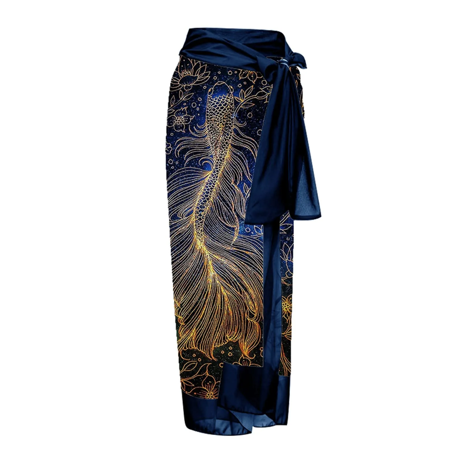 PAIDAXING Costume da bagno da donna 2 pezzi con pareo, stampa floreale vintage, monokini con gonna avvolgente, blu scuro, XXL - immagine 5