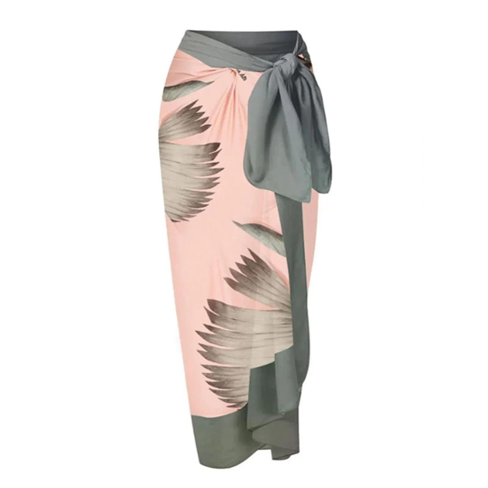 PAIDAXING Costume da bagno da donna 2 pezzi con pareo, stampa floreale, monokini con gonna lunga avvolgente, 41-rosa, M - immagine 4