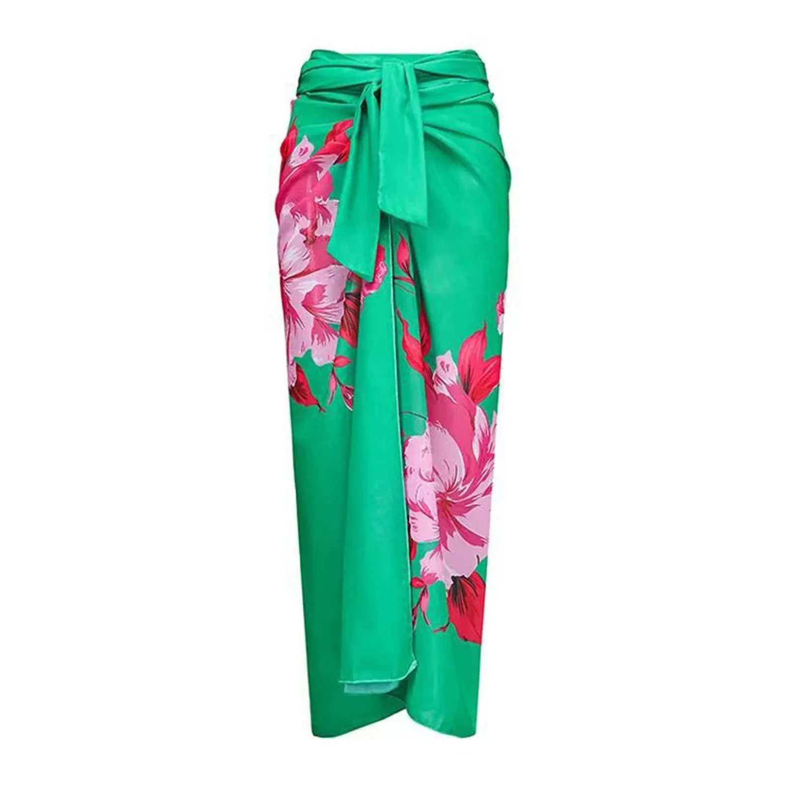 PAIDAXING Costume da bagno da donna 2 pezzi con pareo, stampa floreale vintage, monokini con gonna avvolgente Boho, verde, S - immagine 5