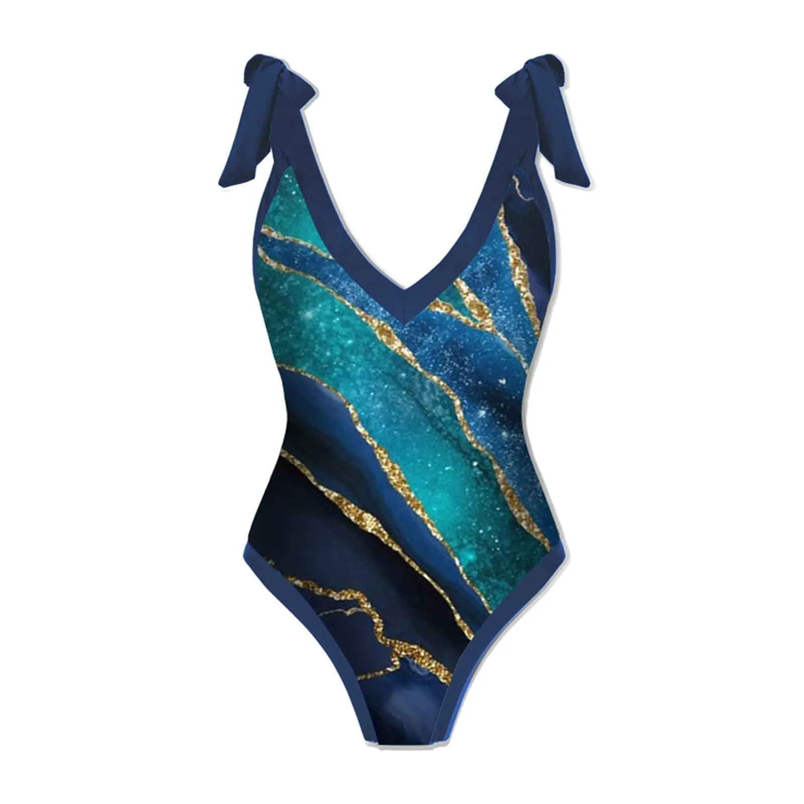 PAIDAXING Costume da bagno da donna 2 pezzi con pareo, stampa floreale, monokini con gonna lunga, blu scuro, 3XL - immagine 4