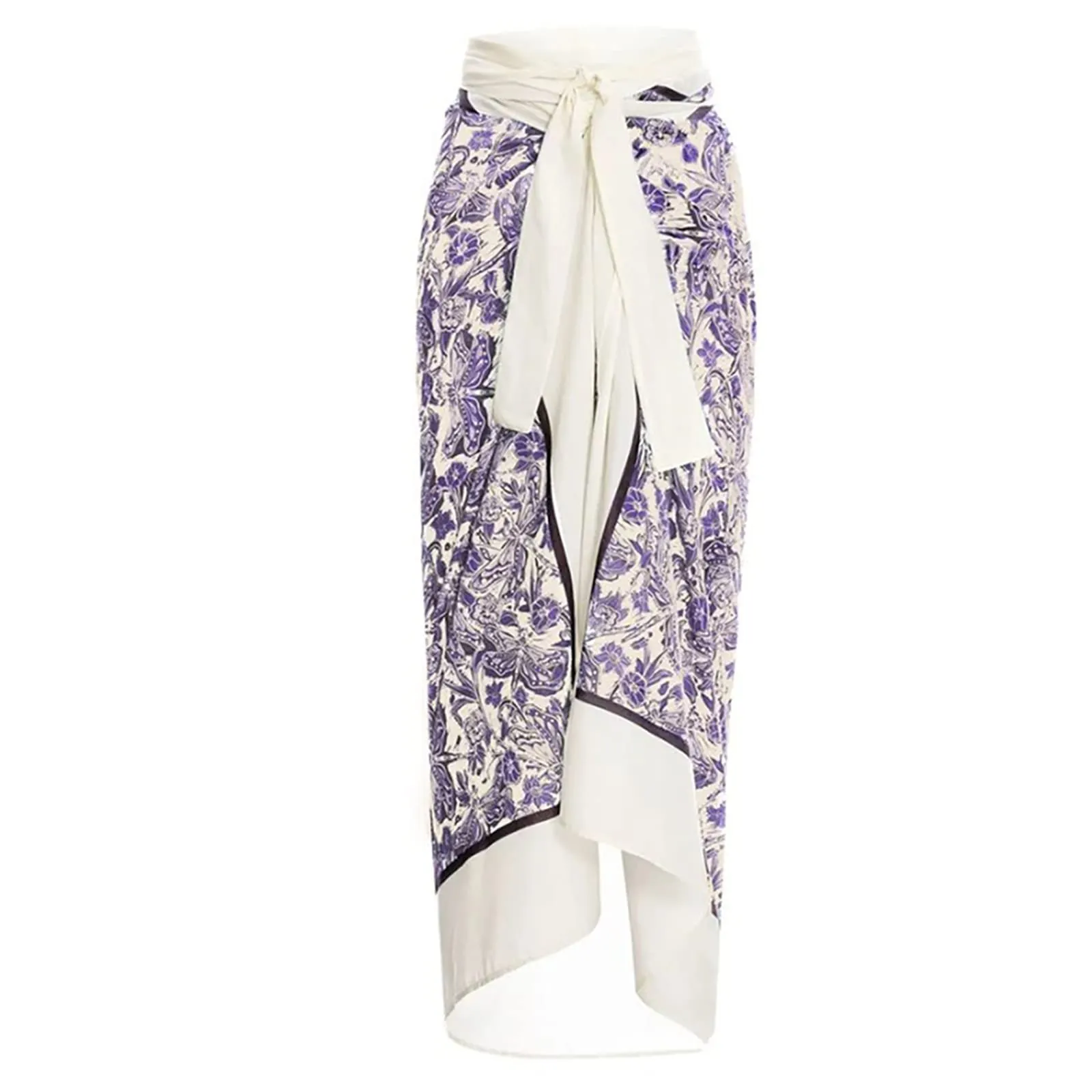PAIDAXING Costume da bagno da donna 2 pezzi con pareo, stampa floreale, monokini con gonna avvolgente Boho, 18-viola, M - immagine 5