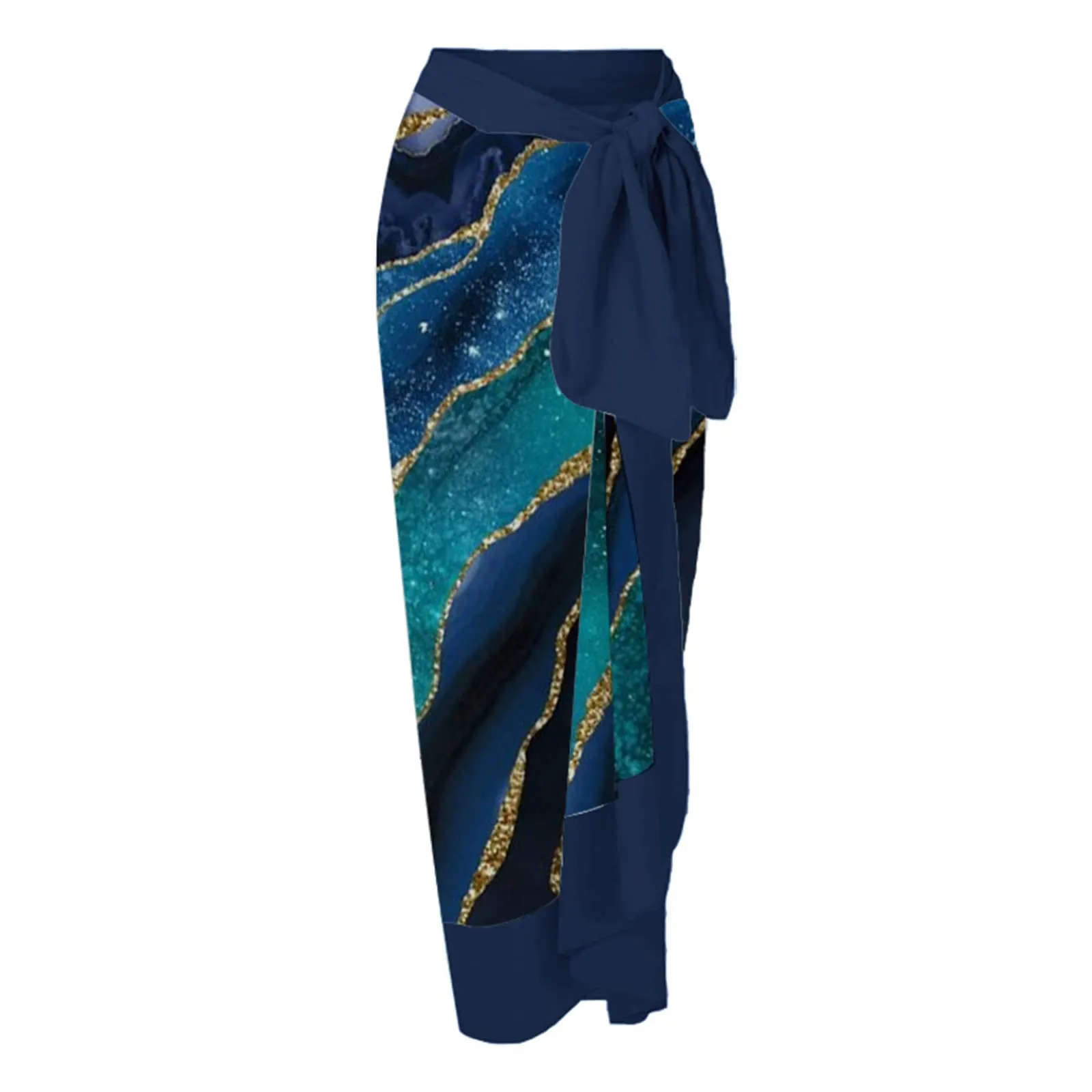 PAIDAXING Costume da bagno da donna 2 pezzi con pareo, stampa floreale vintage, monokini con gonna lunga avvolgente, blu scuro, M - immagine 5