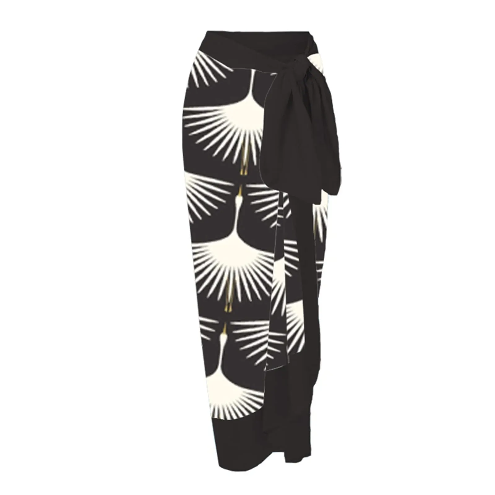 PAIDAXING Costume da bagno da donna in 2 pezzi con pareo, stampa floreale vintage, monokini con gonna lunga avvolgente, nero, L - immagine 4
