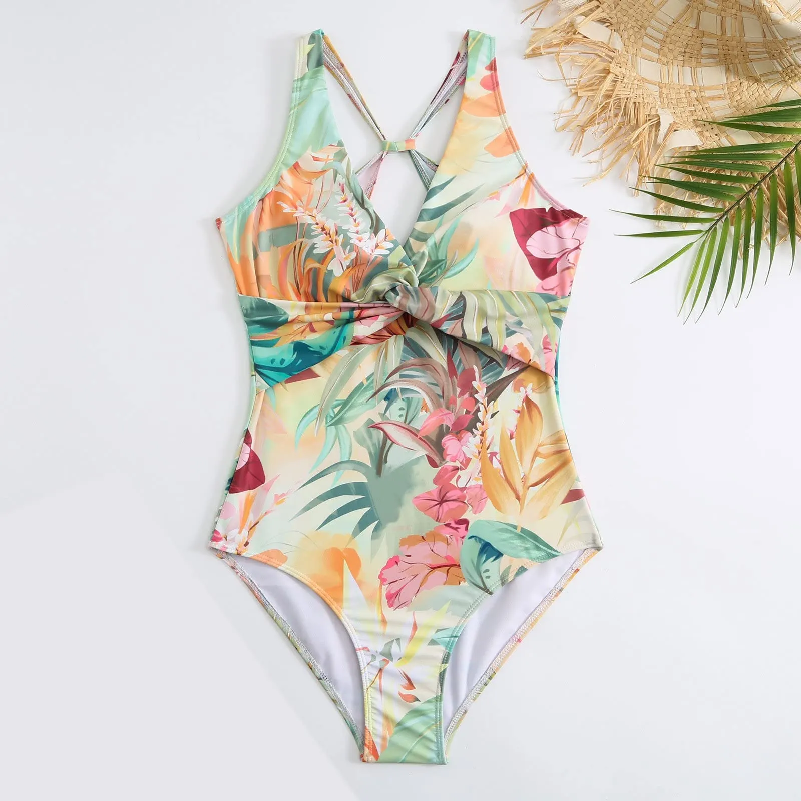 PAIDAXING Costume da bagno da donna 2 pezzi con pareo, stampa floreale vintage, monokini con gonna lunga avvolgente, Giallo, M - immagine 2