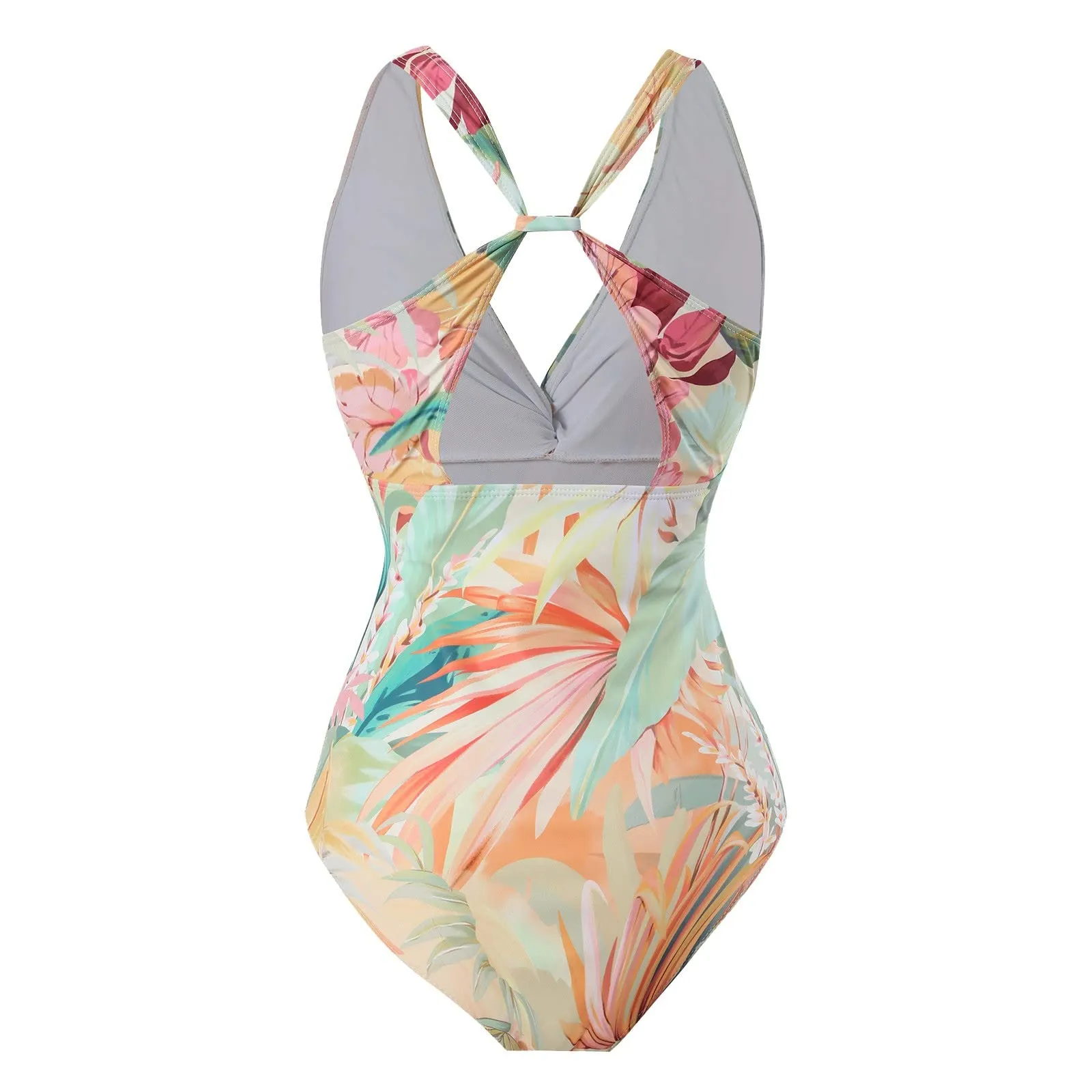 PAIDAXING Costume da bagno da donna 2 pezzi con pareo, stampa floreale vintage, monokini con gonna lunga avvolgente, Giallo, M - immagine 6