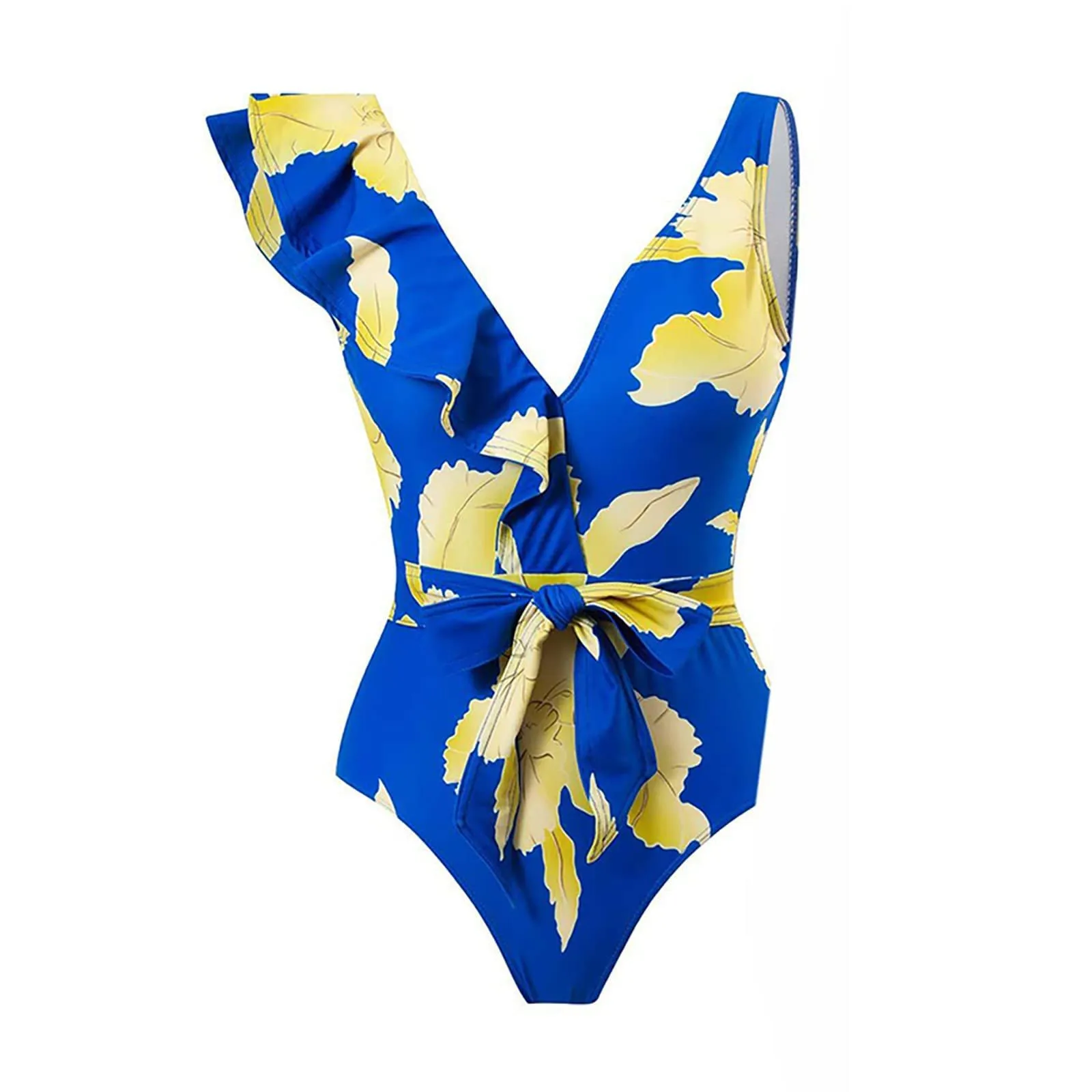 PAIDAXING Costume da bagno da donna 2 pezzi con pareo, stampa floreale, monokini con gonna lunga avvolgente, 21-blu, S - immagine 4