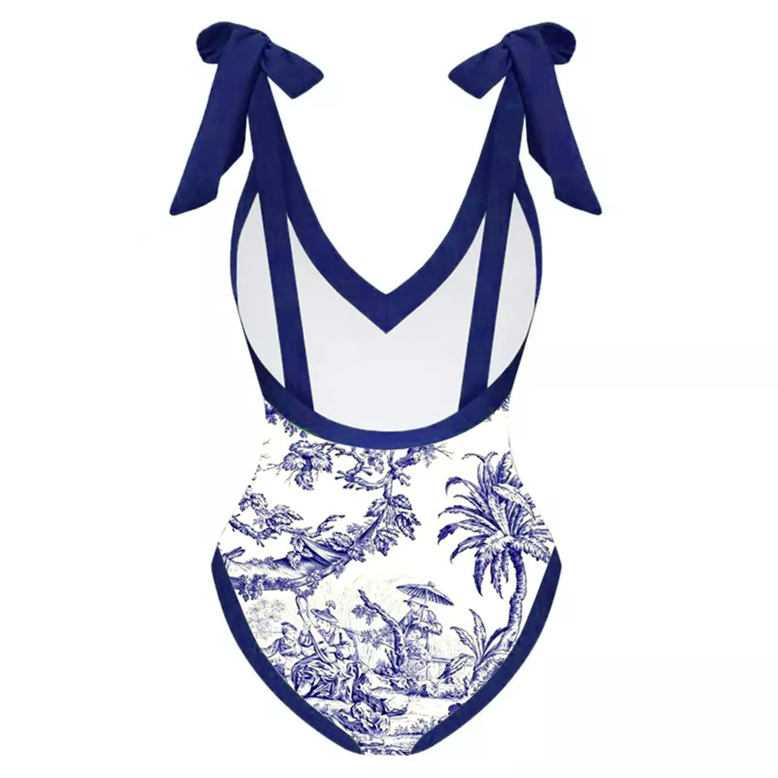 PAIDAXING Costume da Bagno da Donna 2 Pezzi con Pareo, Stampa Floreale Vintage, Monokini con Gonna Avvolgente Boho, 14-blu, M - immagine 5