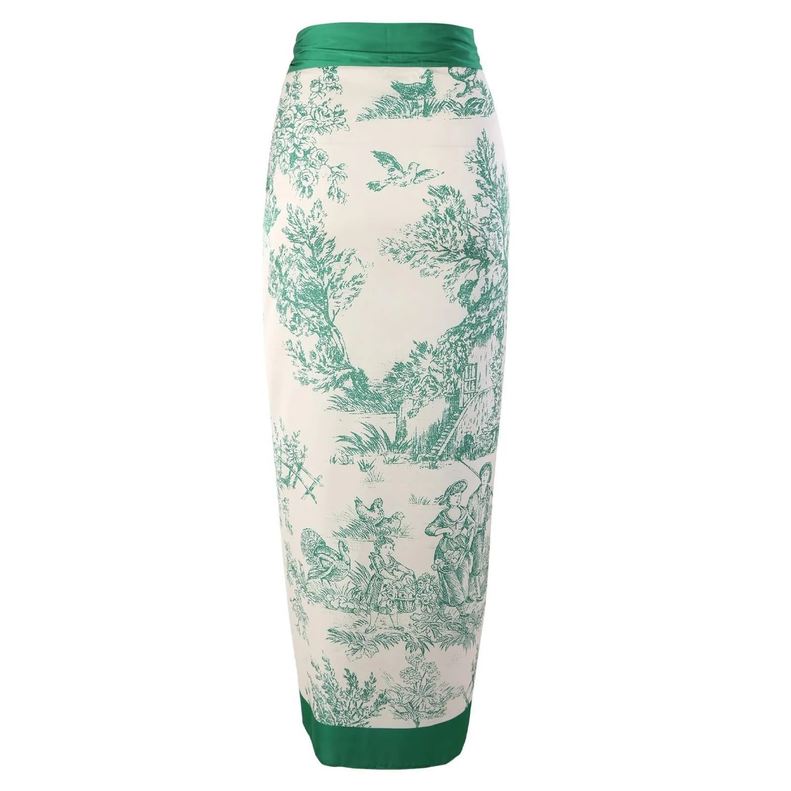 PAIDAXING Costume da bagno da donna 2 pezzi con pareo, stampa floreale vintage, monokini con gonna lunga avvolgente, 02-verde, S - immagine 6