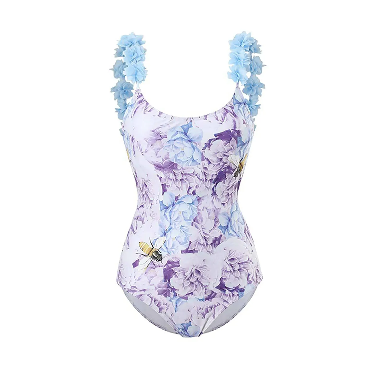 PAIDAXING Costume da bagno da donna 2 pezzi con pareo, stampa floreale, monokini con gonna lunga avvolgente, 44-blu, XL - immagine 5