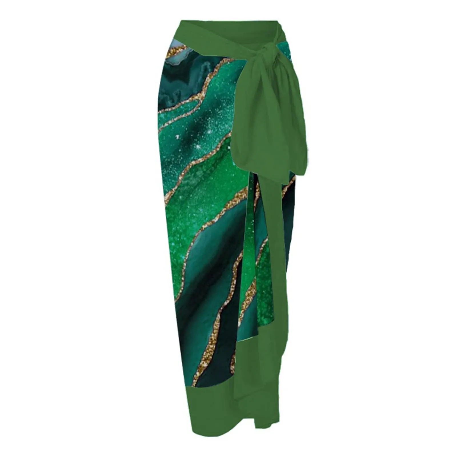 PAIDAXING Costume da bagno da donna 2 pezzi con pareo, stampa floreale vintage, monokini con gonna lunga avvolgente Boho, 12 verdi, XXL - immagine 5