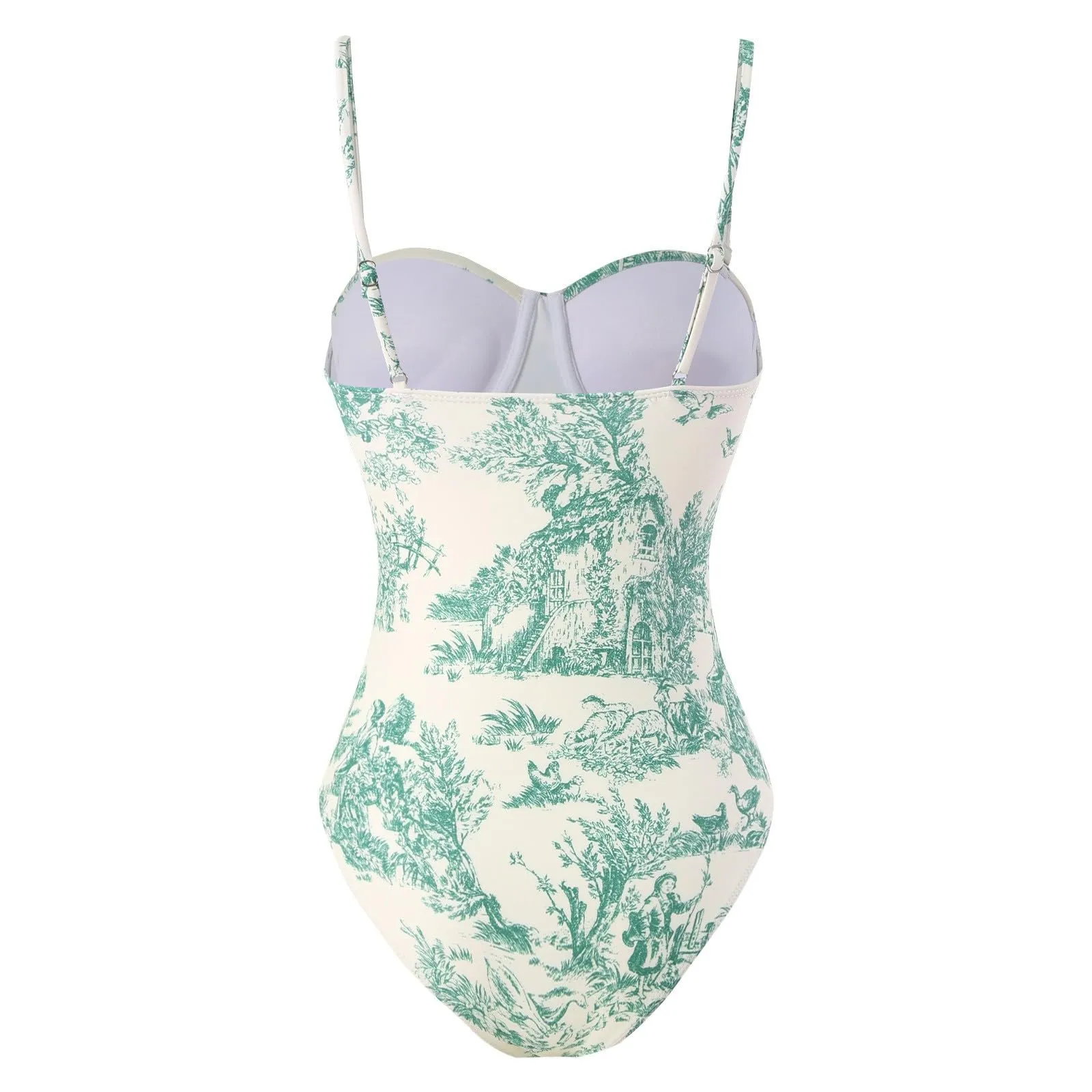 PAIDAXING Costume da bagno da donna 2 pezzi con pareo, stampa floreale vintage, monokini con gonna avvolgente Boho, verde, M - immagine 5