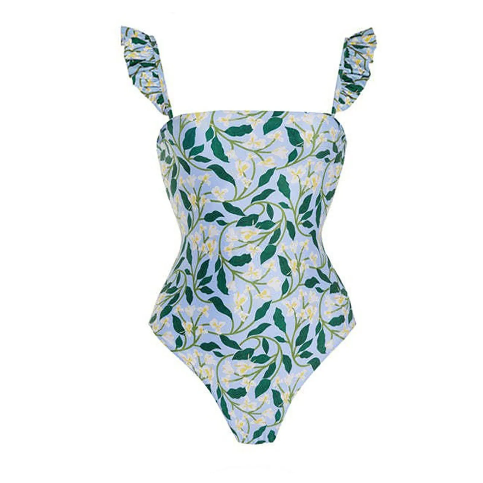 PAIDAXING Costume da bagno da donna 2 pezzi con pareo, stampa floreale vintage, verde, M - immagine 4