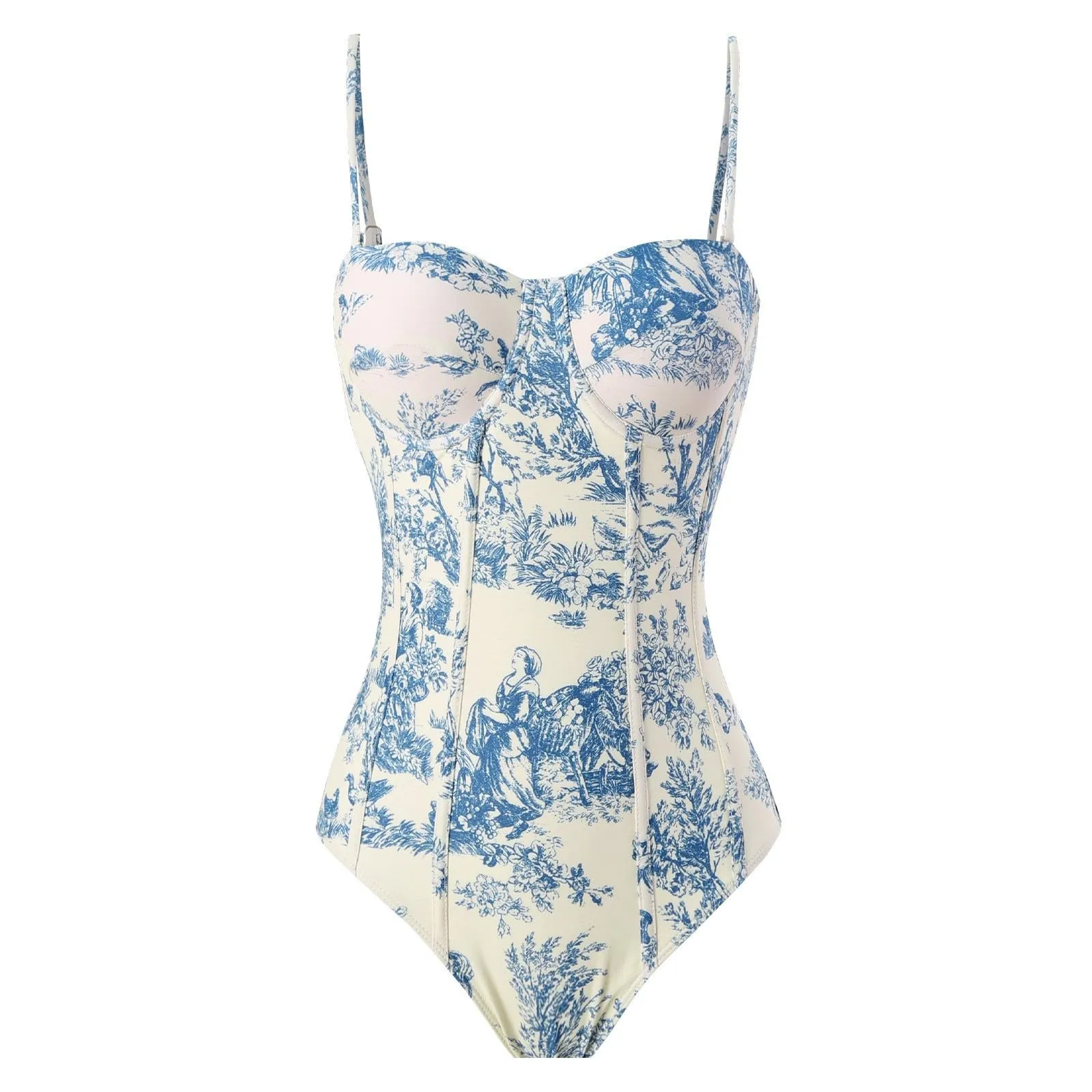PAIDAXING Costume da bagno 2 pezzi da donna con pareo coordinato, stampa floreale vintage, monokini con gonna lunga avvolgente bohémien - immagine 5