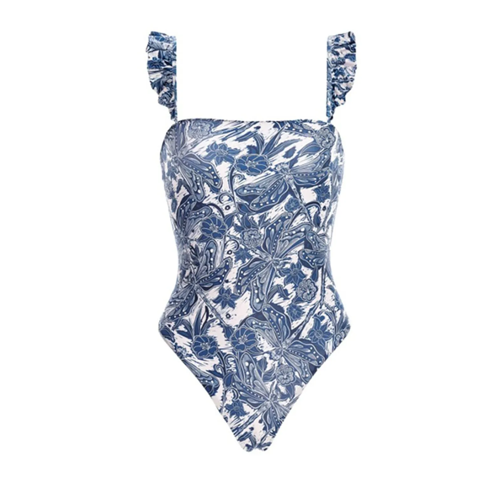 PAIDAXING Costume da bagno da donna 2 pezzi con pareo, stampa floreale, monokini con gonna avvolgente Boho, Blu, M - immagine 4
