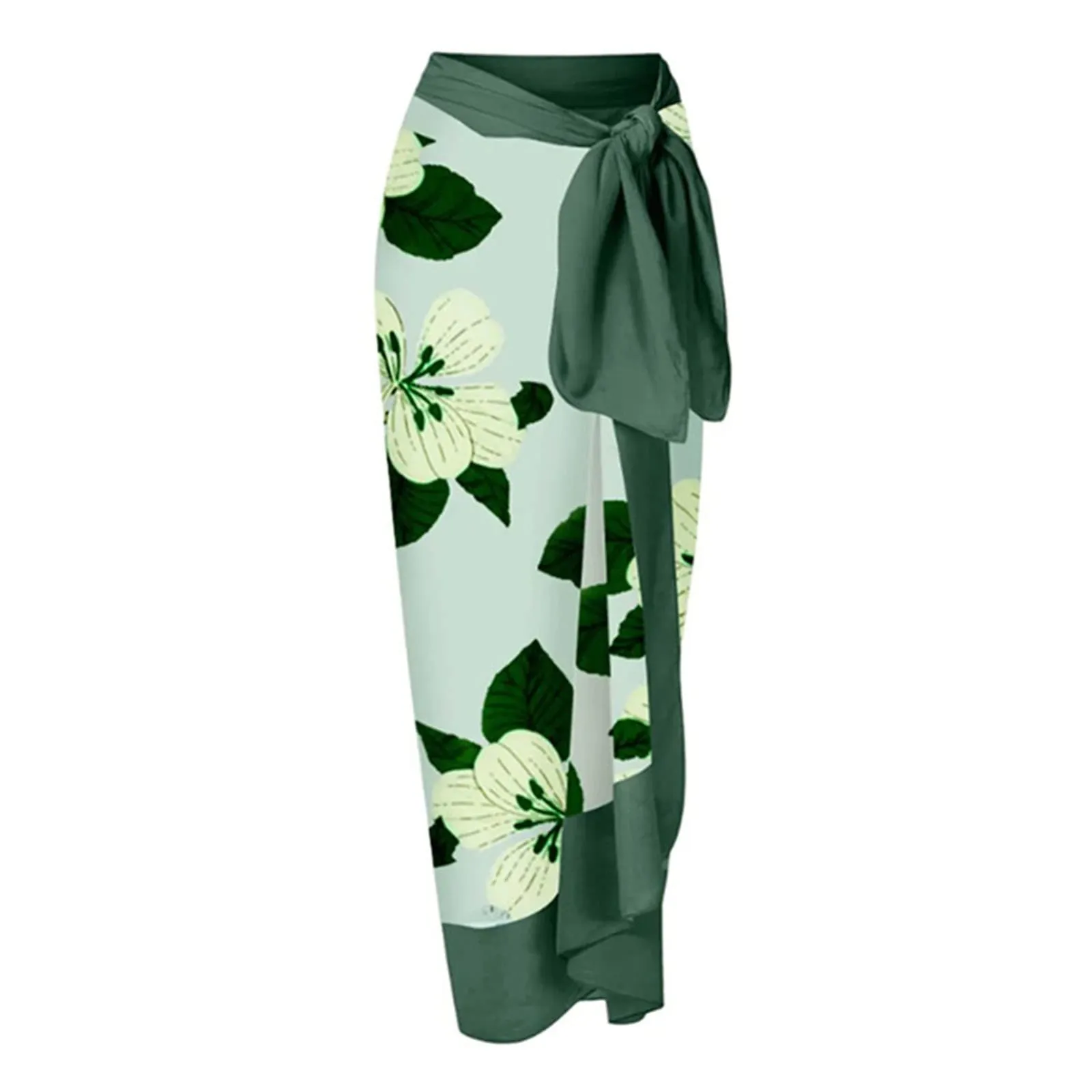 PAIDAXING Costume da bagno da donna 2 pezzi Monokini con pareo, stampa floreale vintage, verde, S - immagine 6