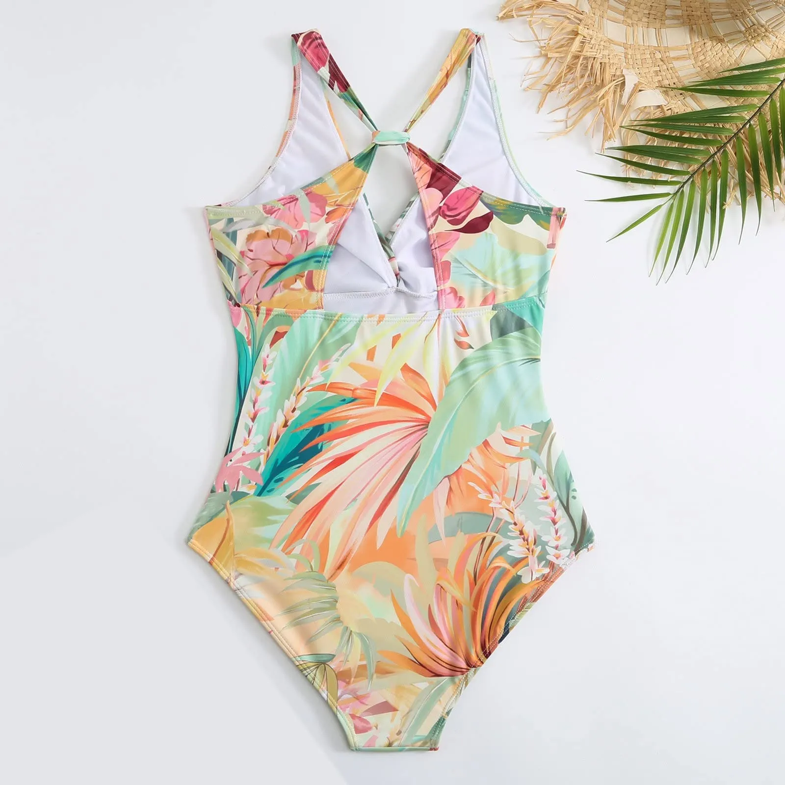 PAIDAXING Costume da bagno da donna 2 pezzi con pareo, stampa floreale vintage, monokini con gonna avvolgente, Giallo, S - immagine 7
