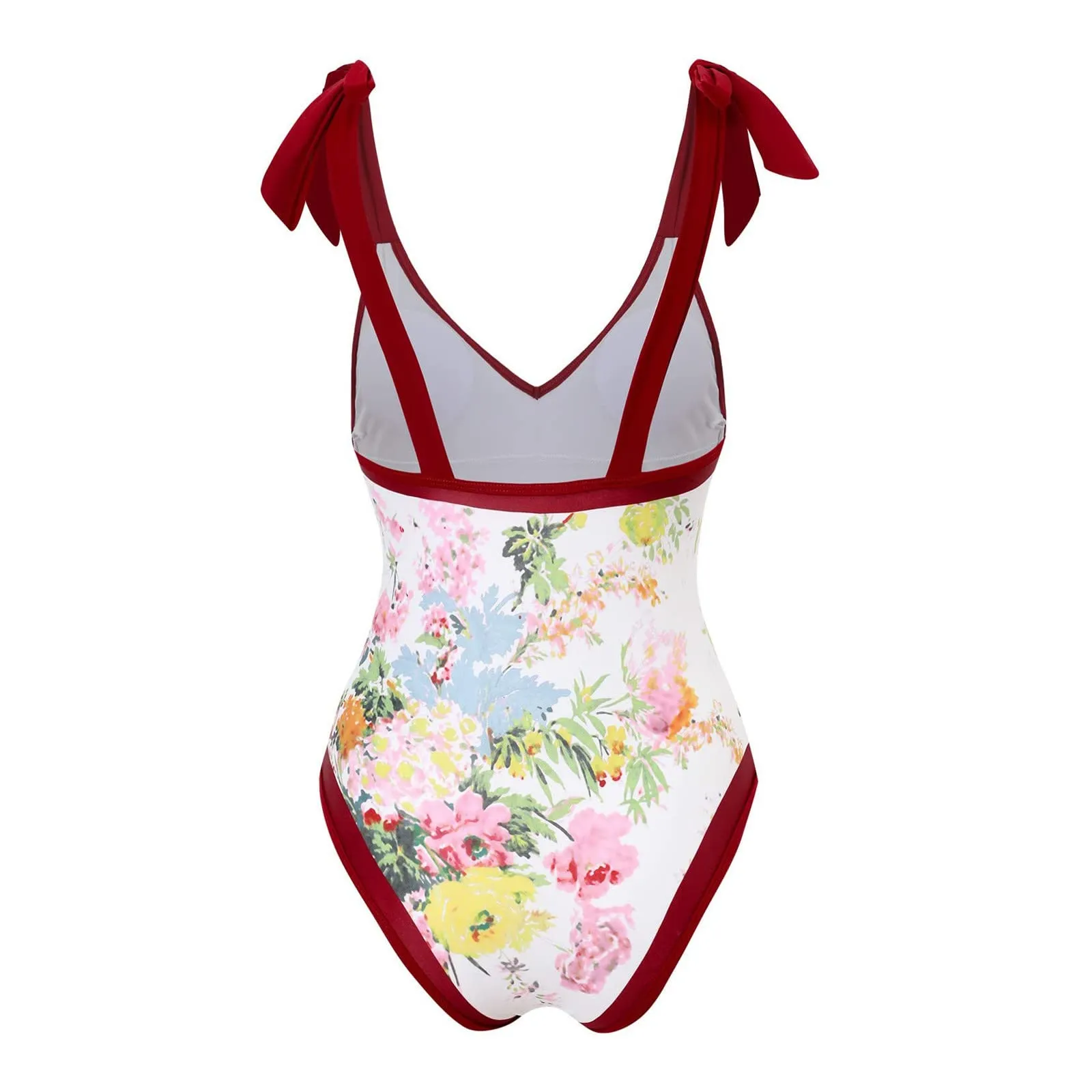 PAIDAXING Costume da bagno da donna 2 pezzi con pareo, stampa floreale vintage, monokini con gonna lunga avvolgente Boho, Vino, S - immagine 5