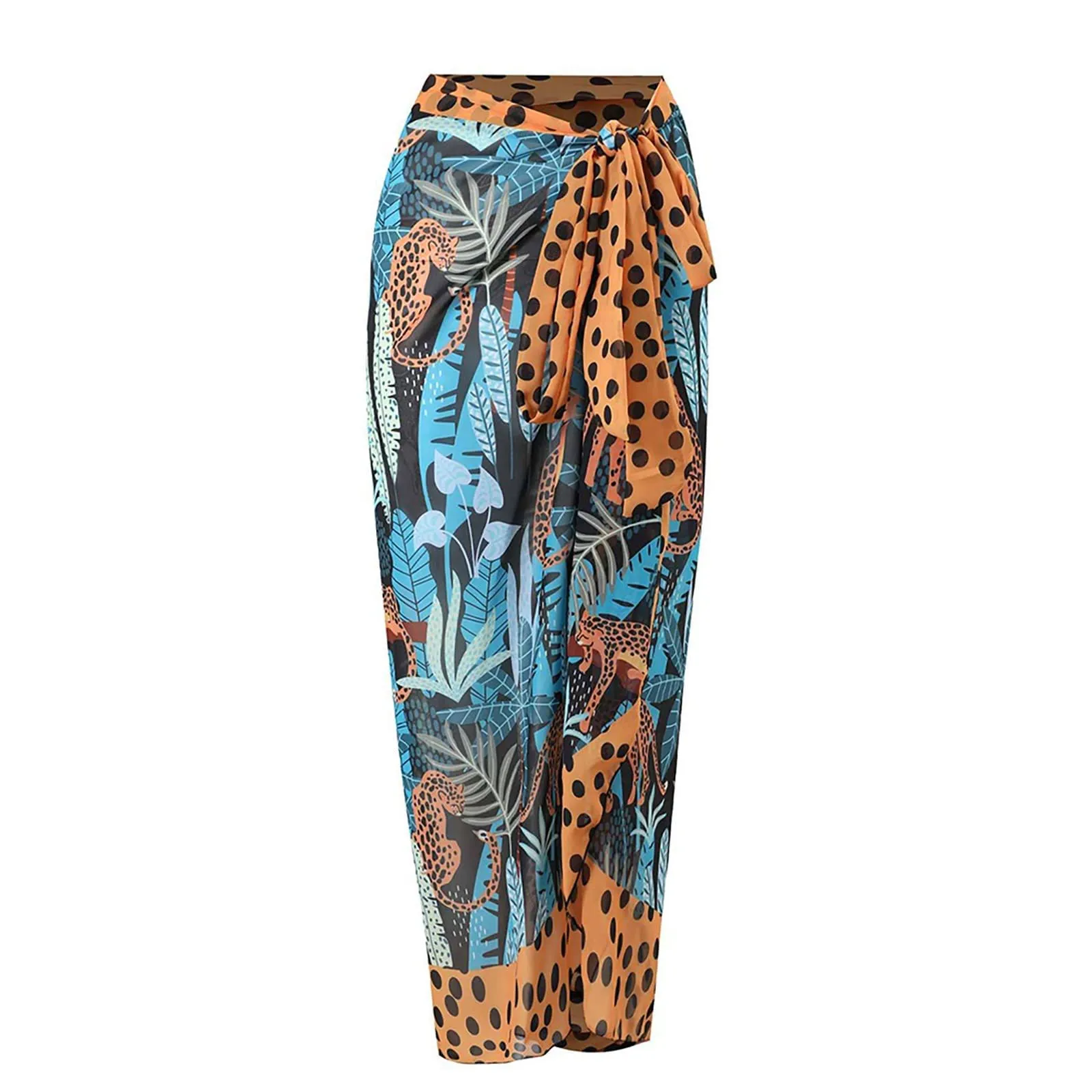 PAIDAXING Costume da bagno da donna 2 pezzi con pareo, stampa floreale, monokini con gonna avvolgente, 23-cachi, XL - immagine 5