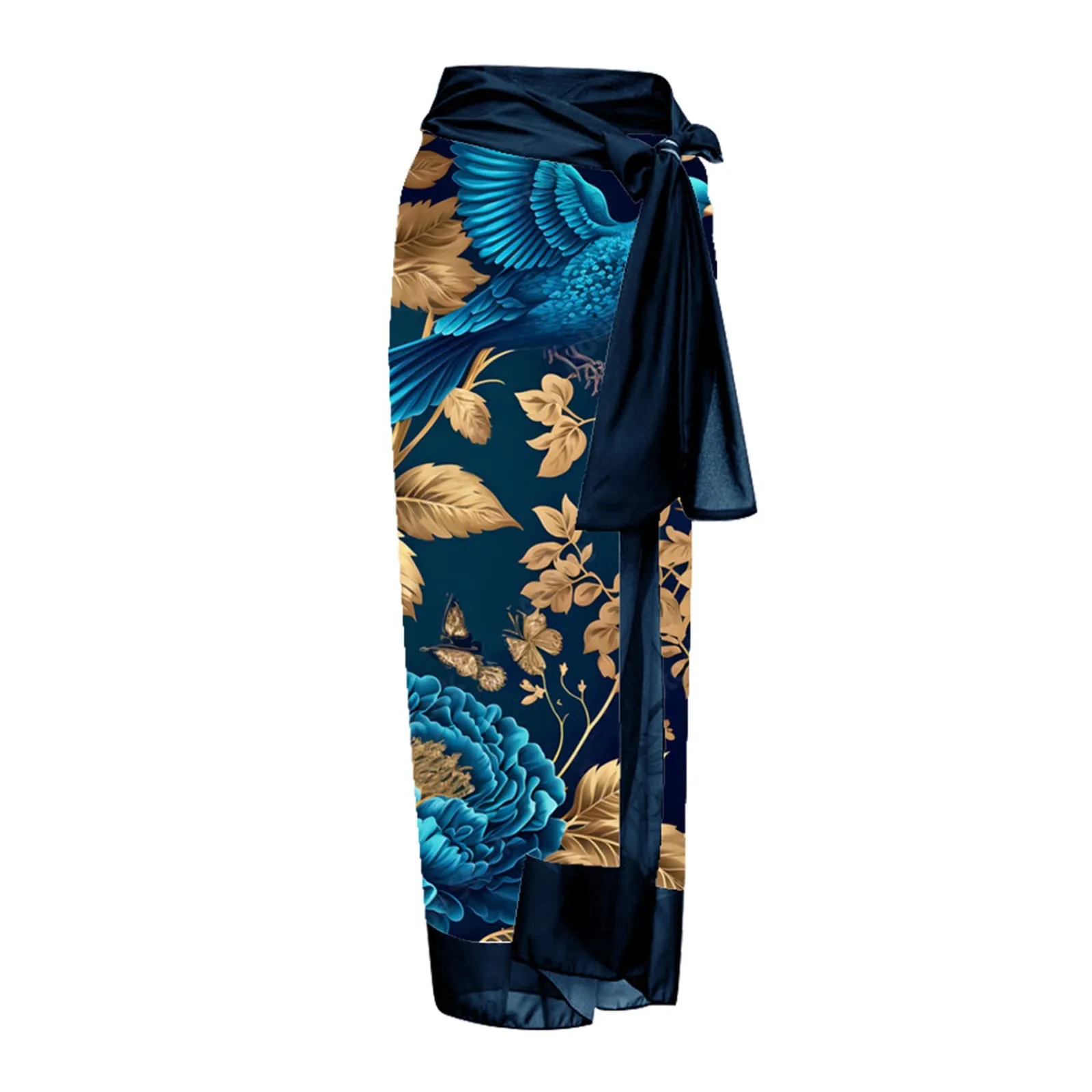 PAIDAXING Costume da bagno da donna 2 pezzi con pareo, stampa floreale vintage, monokini con gonna lunga avvolgente, 15 blu, M - immagine 5