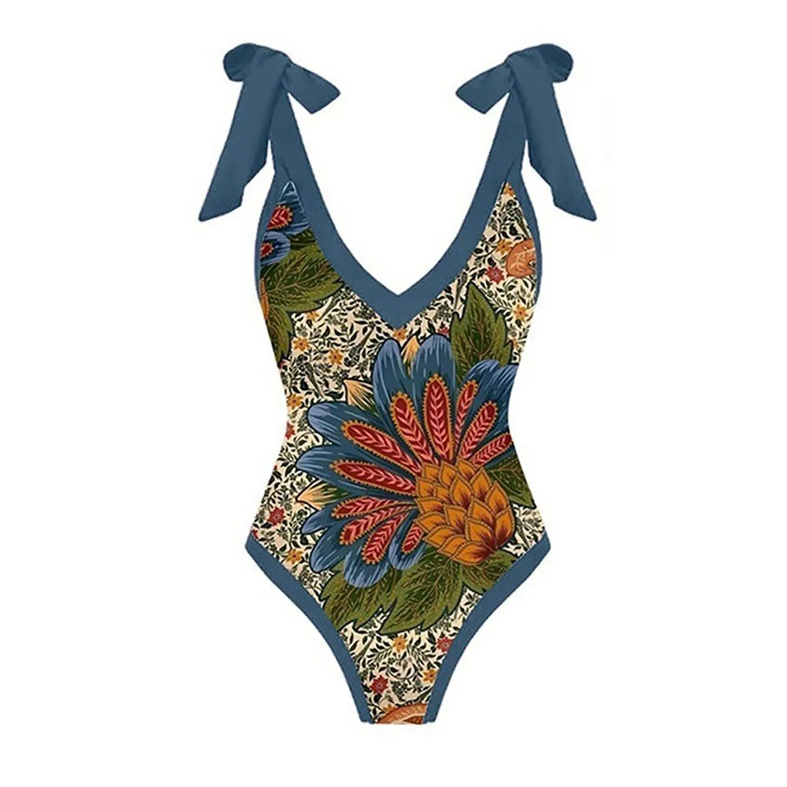 PAIDAXING Costume da bagno 2 pezzi da donna con pareo, stampa floreale vintage, monokini con gonna lunga avvolgente - immagine 6