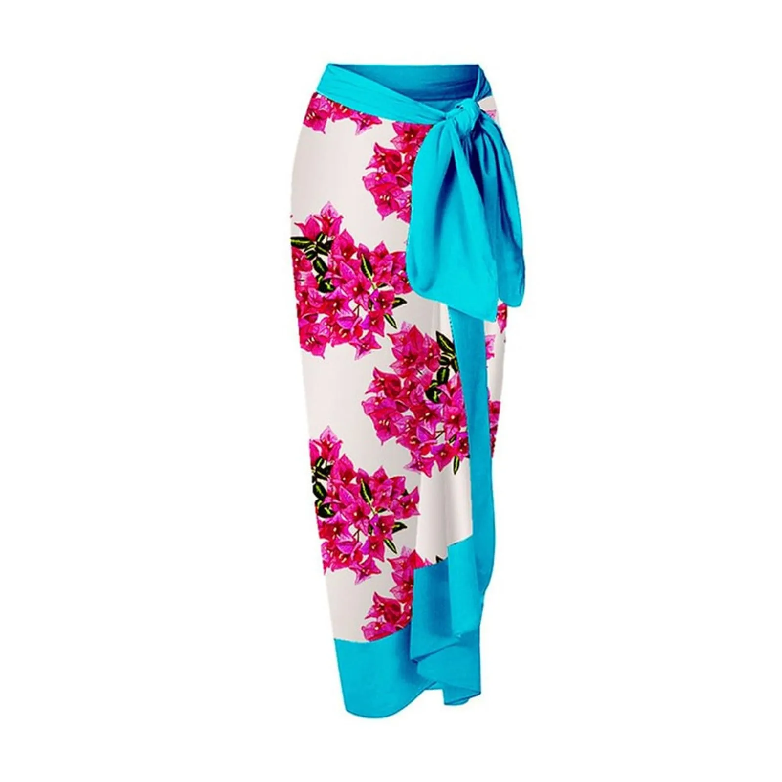 PAIDAXING Costume da bagno 2 pezzi da donna con pareo, stampa floreale vintage, monokini con gonna lunga avvolgente bohémien - immagine 5