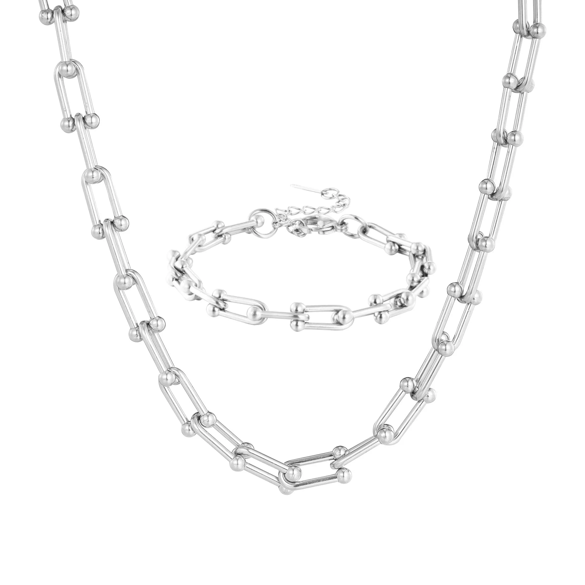 JJDreams Set Collana e Bracciale a Catena in Acciaio Inox, Argento - immagine 1